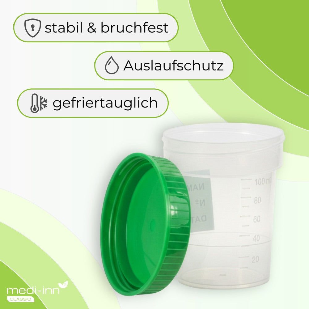 Medi-Inn Urinbecher mit Schraubdeckel, grün, mit Graduierung