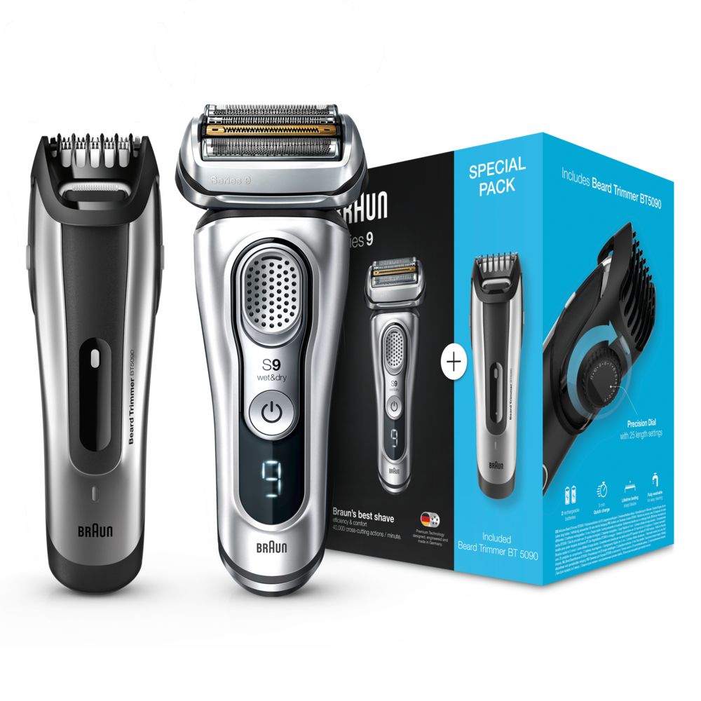 Braun - Vorteilspack Elektrischer Rasierer 'Series 9 + BeardTrimmer Bt5090' in Silber