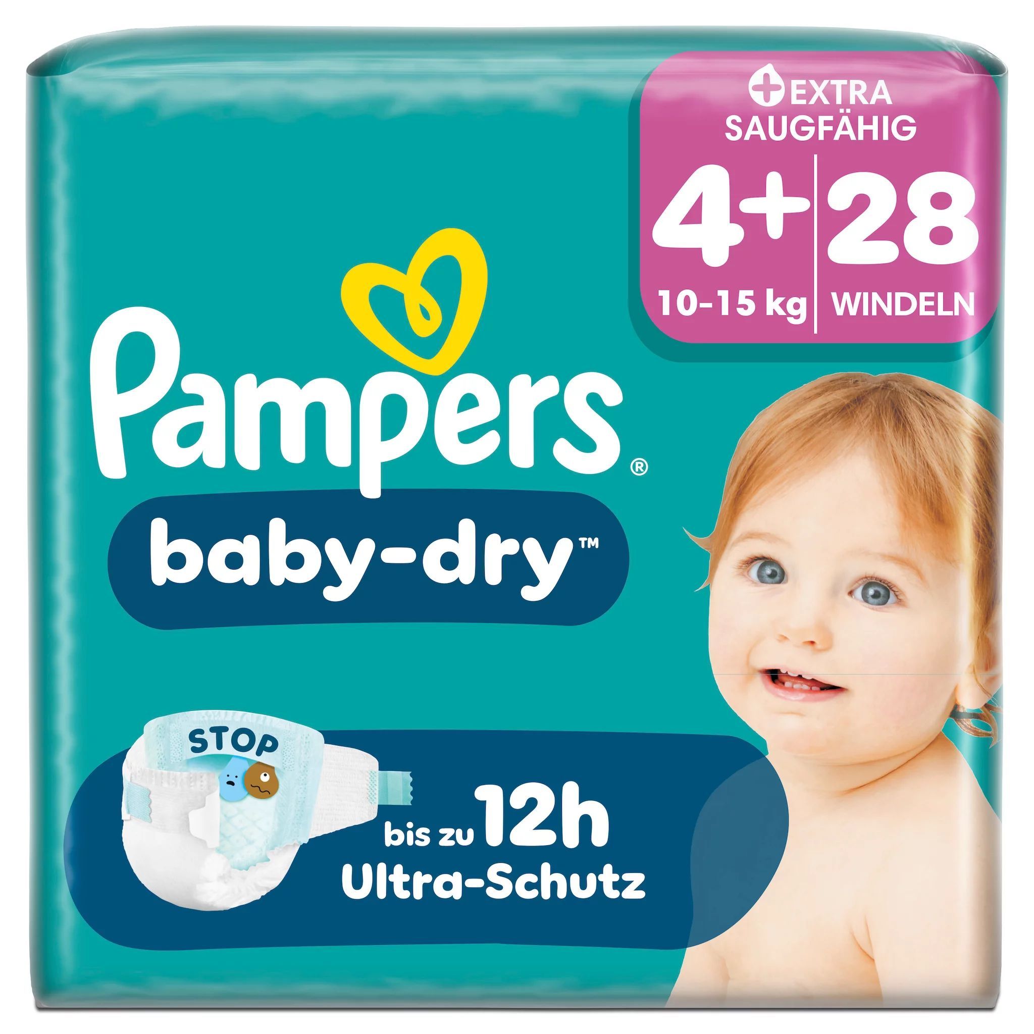 Pampers Baby Dry Gr.4+ Maxi Plus 10-15kg Windeln Single Pack 28 St