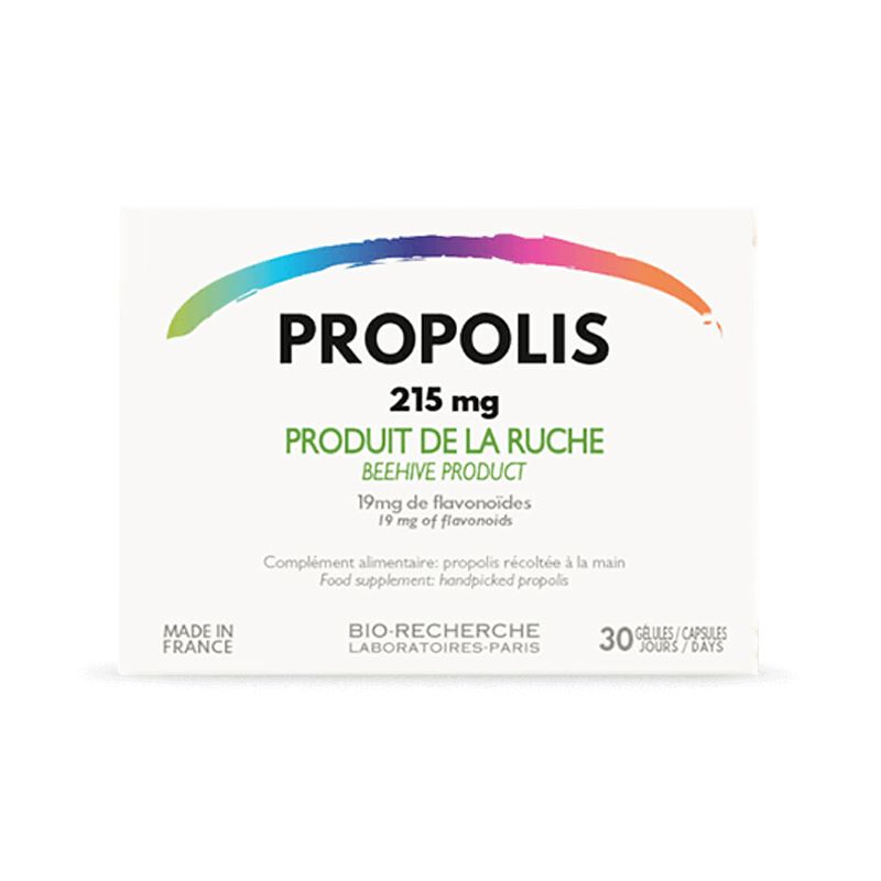 Verpackung von Propolis Nahrungsergänzungsmittel, 215 mg, 30 Kapseln.