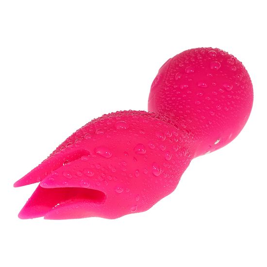 Pinkfarbener Stimulator mit Wassertropfen. Drei Spitzen.
