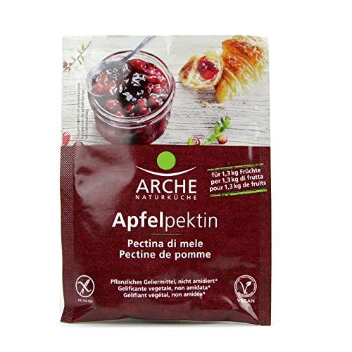 Arche Apfelpektin Geliermittel, glutenfrei. Packung zeigt Marmelade im Glas und ein Croissant.