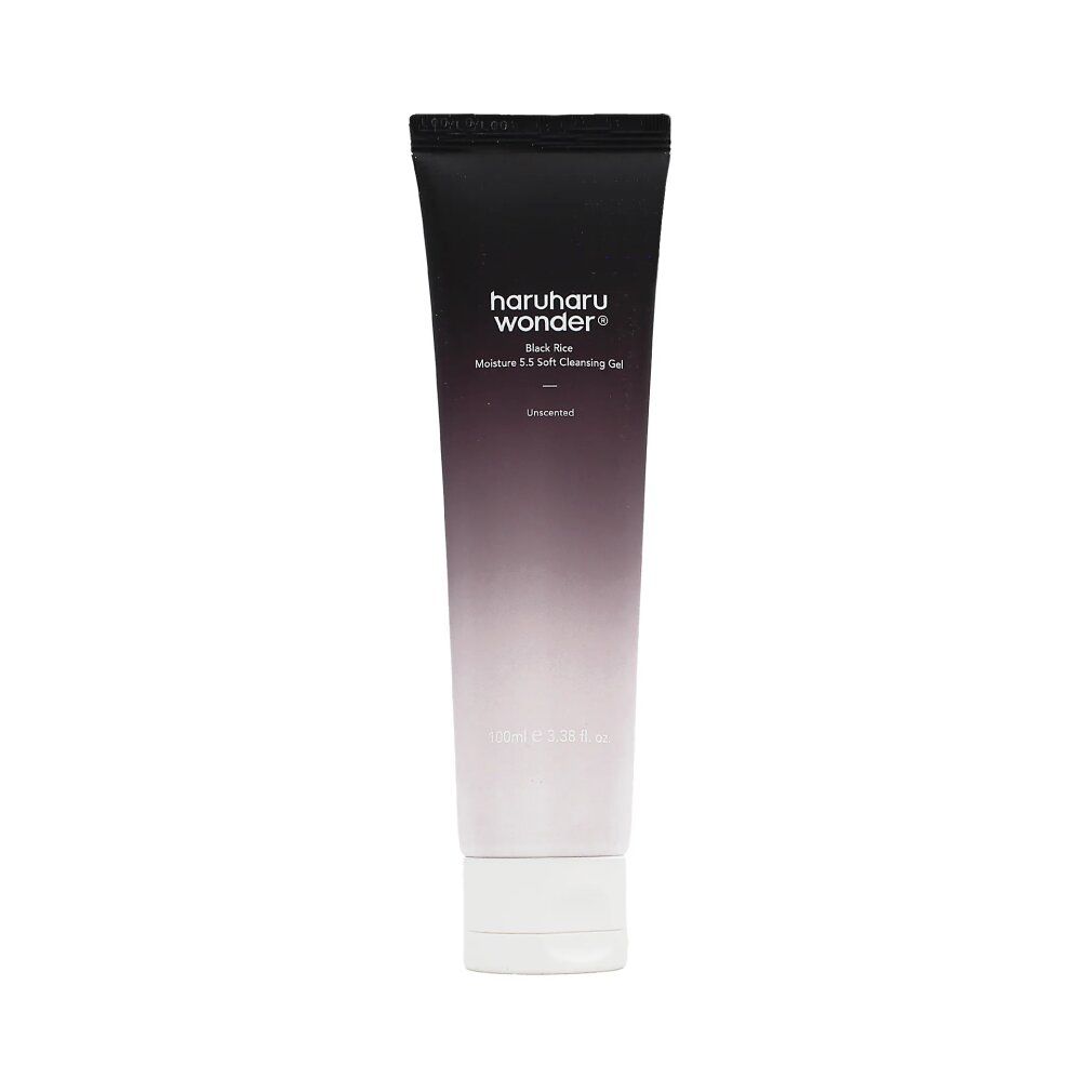 Haruharu WONDER Schwarzer Reis Moisture 5.5 Soft Cleansing Gel. Tube mit braunem Farbverlauf und weißem Verschluss.
