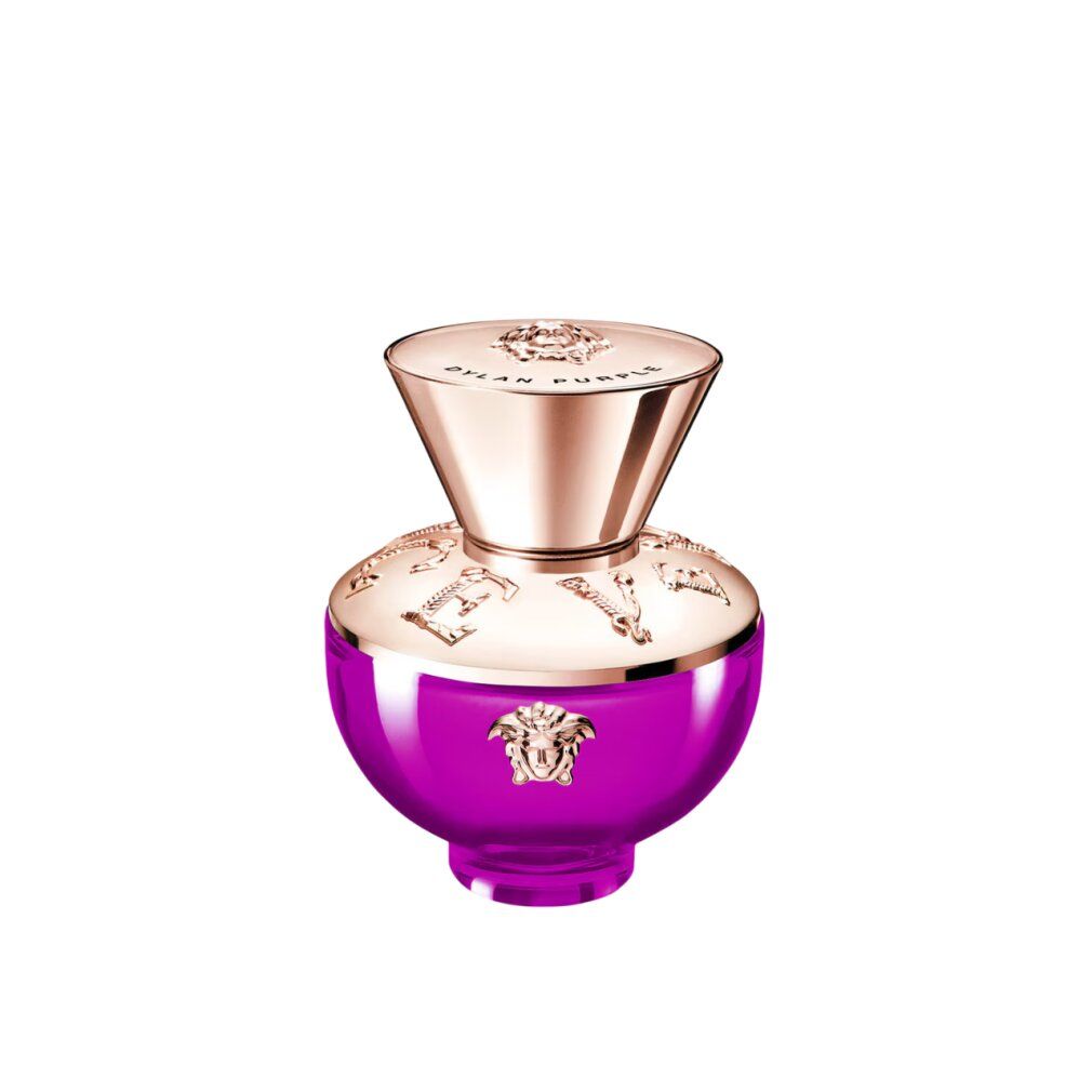 Flasche mit lila Glas, goldfarbenem Deckel und Logo. Aufschrift "Dylan Purple".