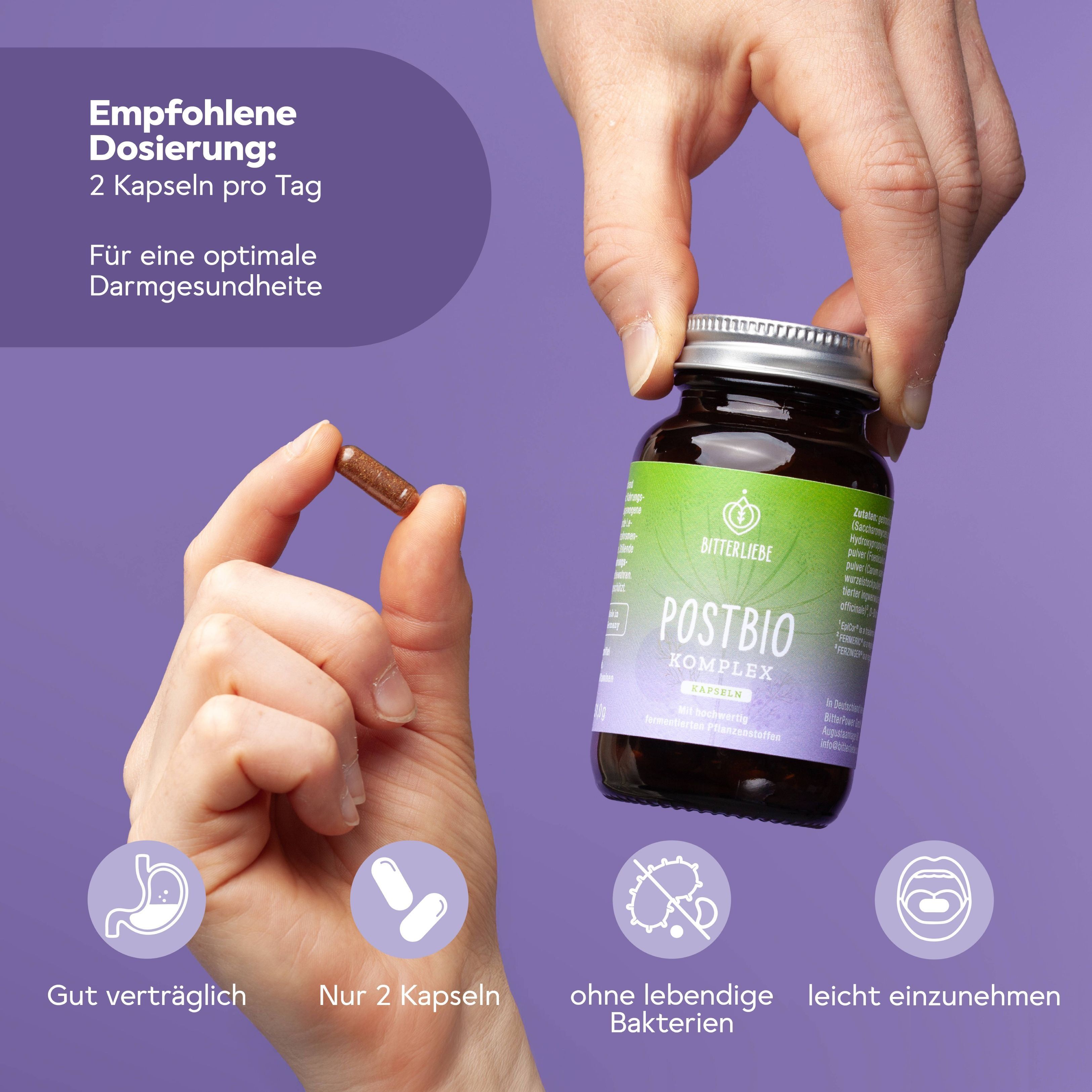 BitterLiebe - Postbio * Komplex Kapseln vegan - mit Biotin und Vitamin B6 - Mikrobiom Unterstützung