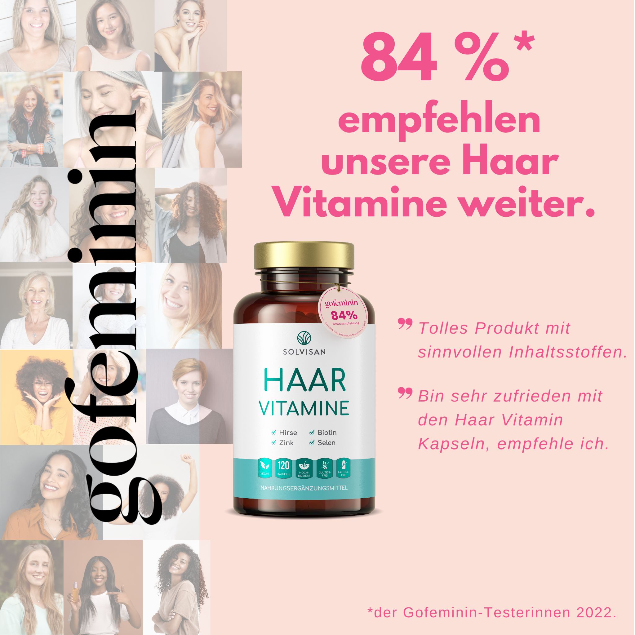 SOLVISAN® Haar Vitamine - Kapseln mit über 20 Mikronährstoffen wie Biotin, Zink und Selen