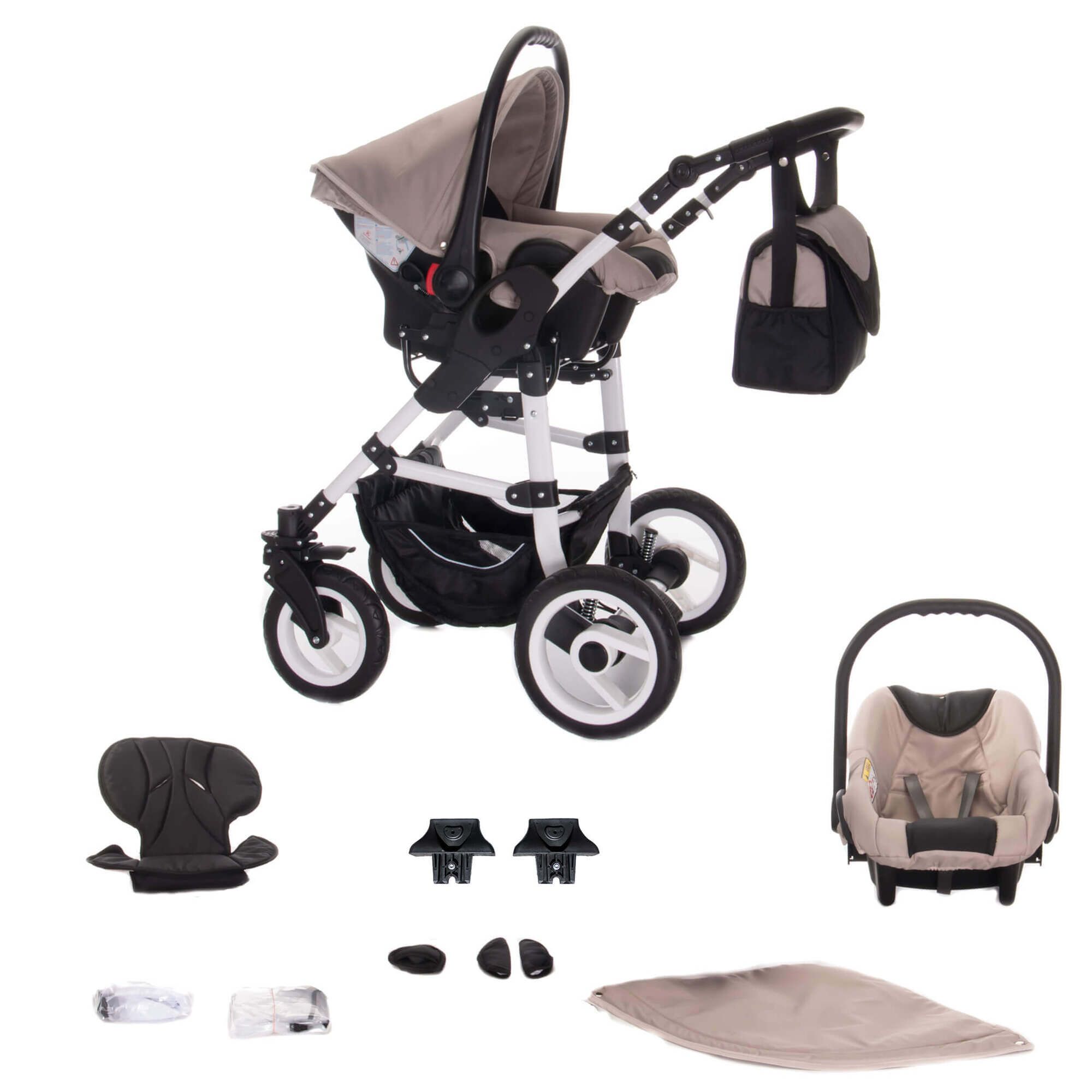 Bebebi Paris 4 in 1 Kinderwagen Komplettset ISOFIX Basis Hartgummireifen, Seine
