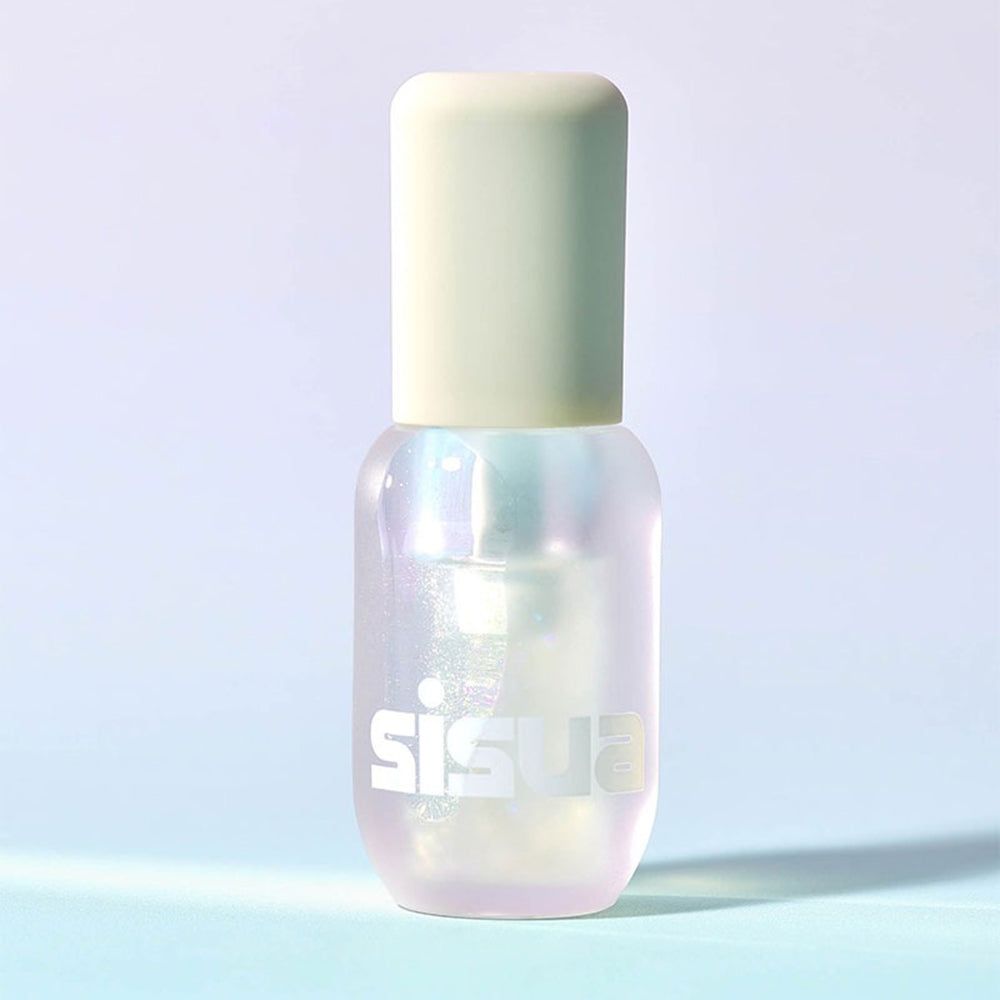 Kleine, durchscheinende Flasche mit hellgrünem Verschluss und dem Schriftzug 'sisua'.