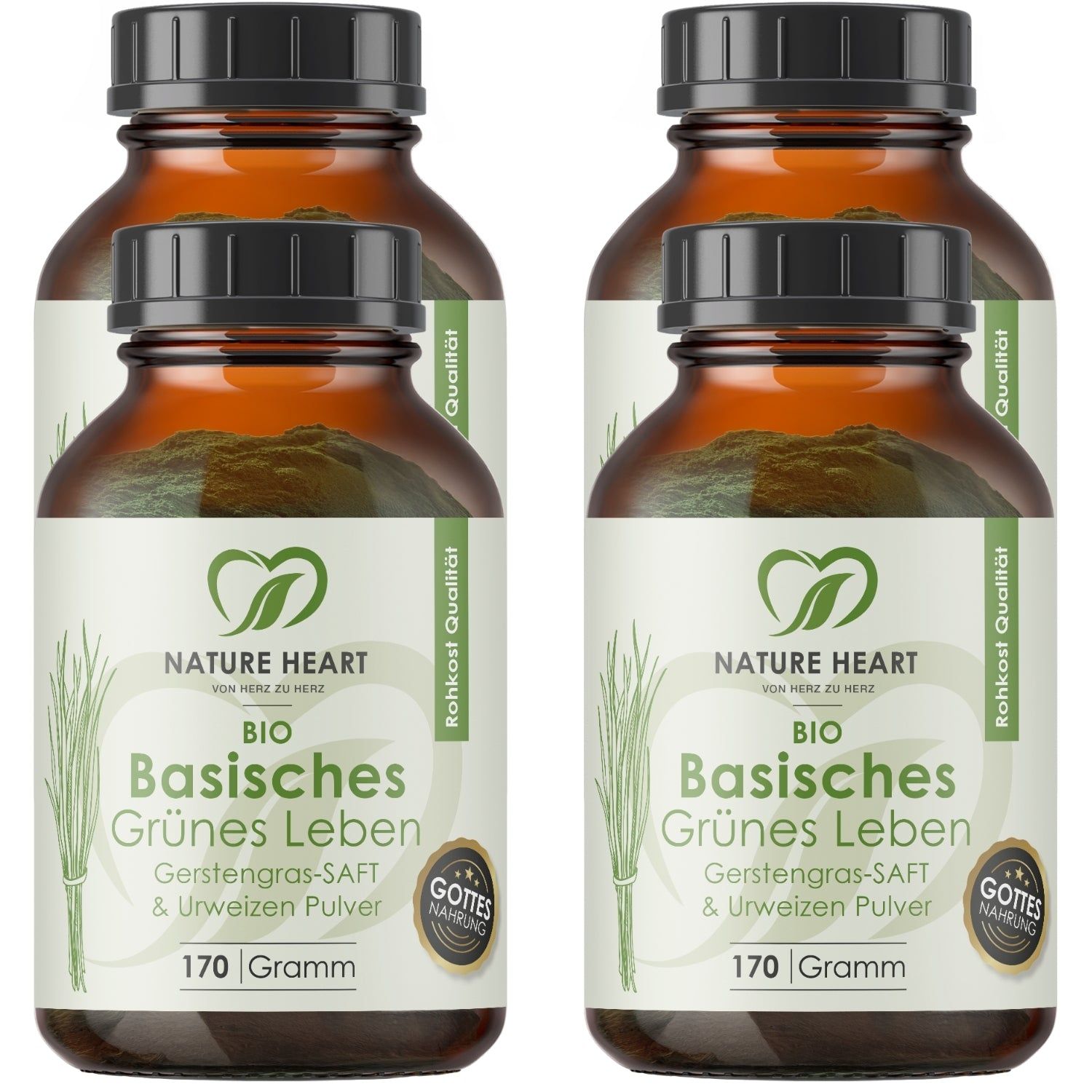 Nature Heart BIO Basisches Grünes Leben - Gerstengrassaft Pulver 4x170 g