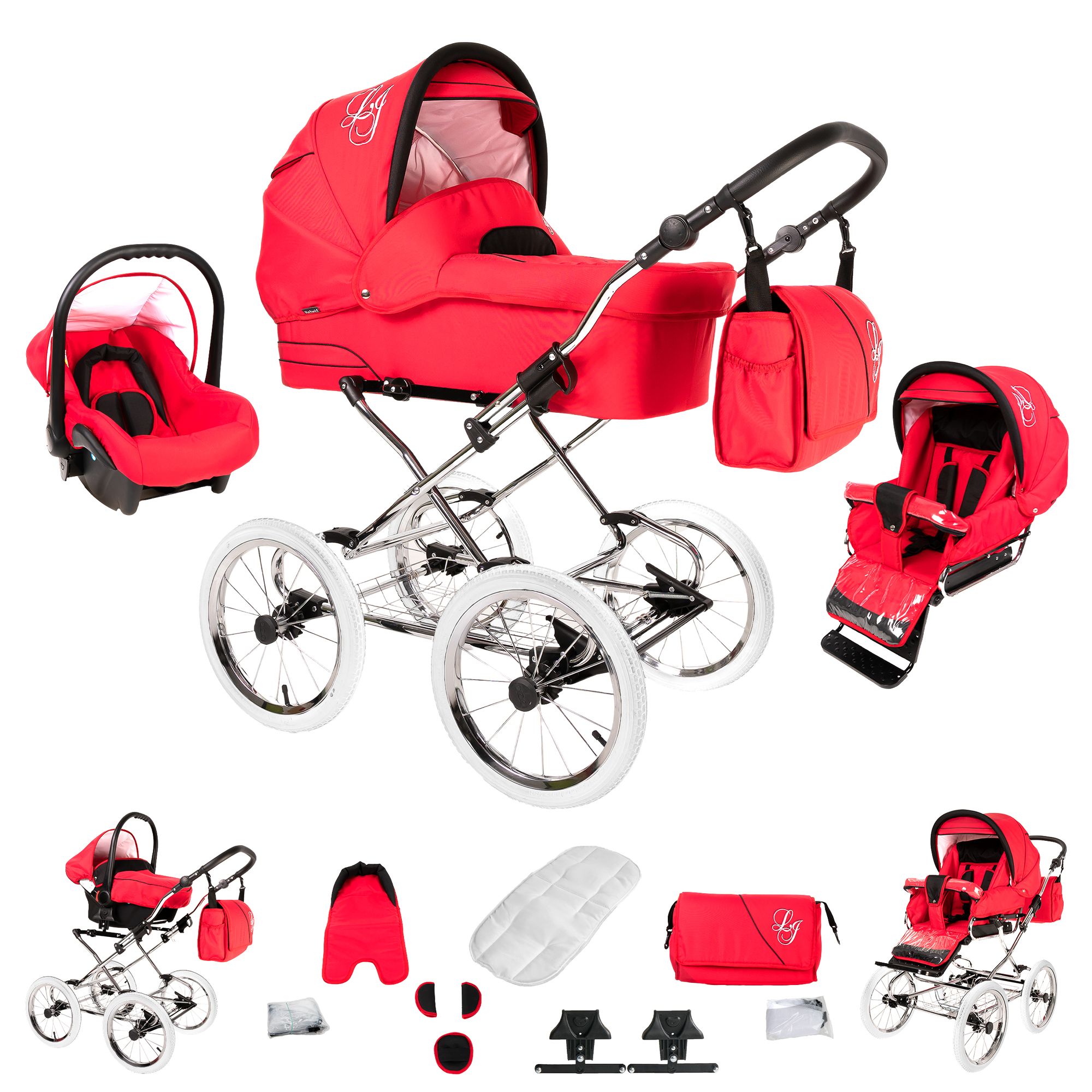 Bebebi Loving 3 in 1 Kinderwagen Komplettset, Red Tender Peak