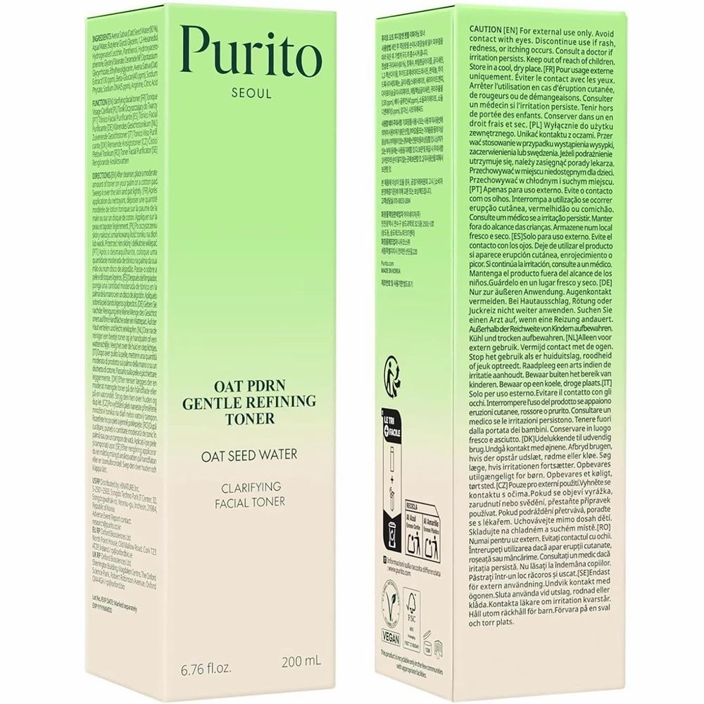 PURITO Oat PDRN Gentle Refining Toner – Sanfter, beruhigender Gesichtstoner mit Haferextrakt