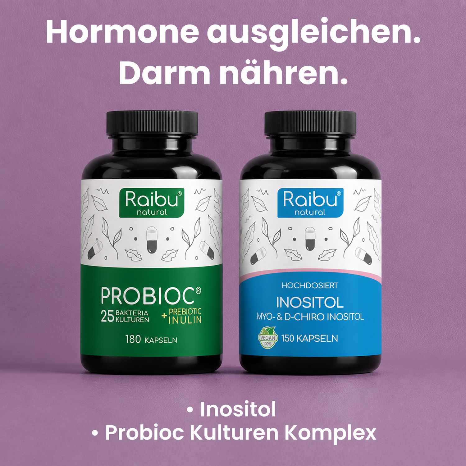 RAIBU Hormonbalance & Darmgesundheit Duo – Inositol + Probioc Kulturen Komplex