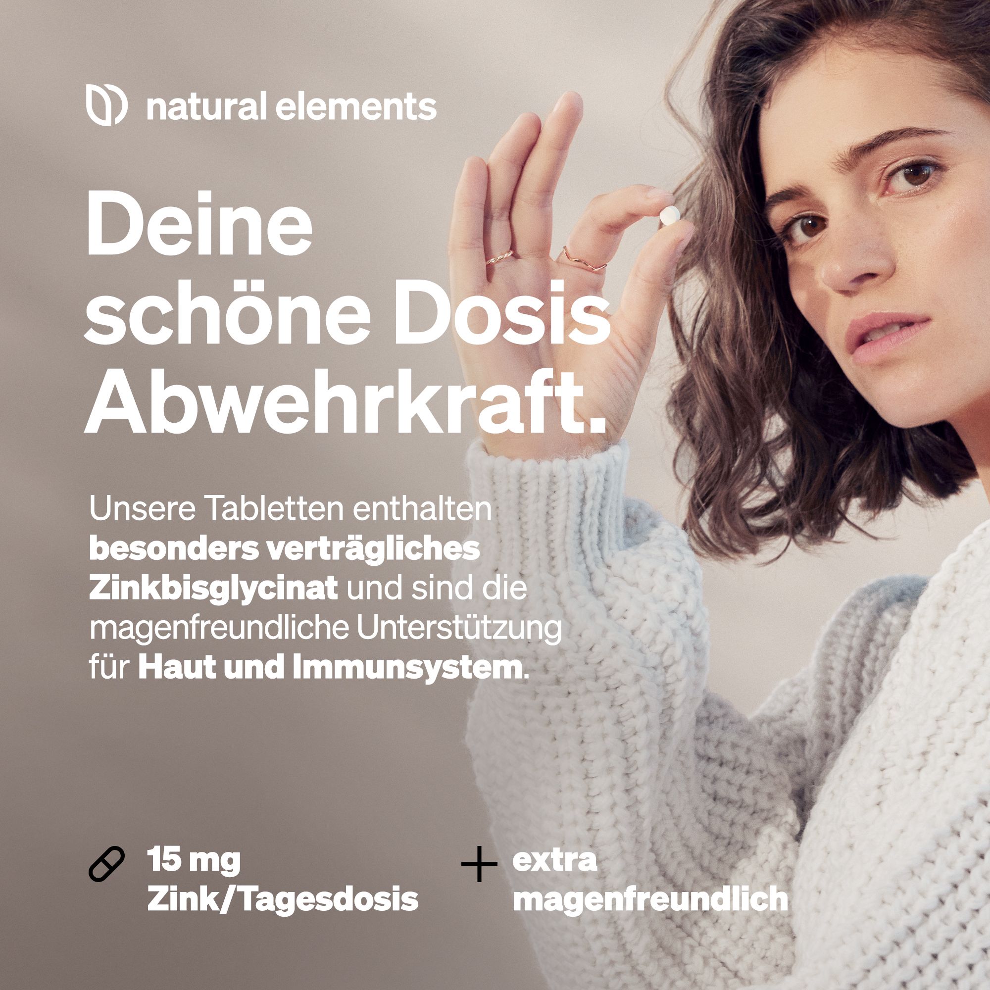 natural elements Zink 15mg – 365 Tabletten – gut verträgliches Zinkbisglycinat (Zink-Chelat)