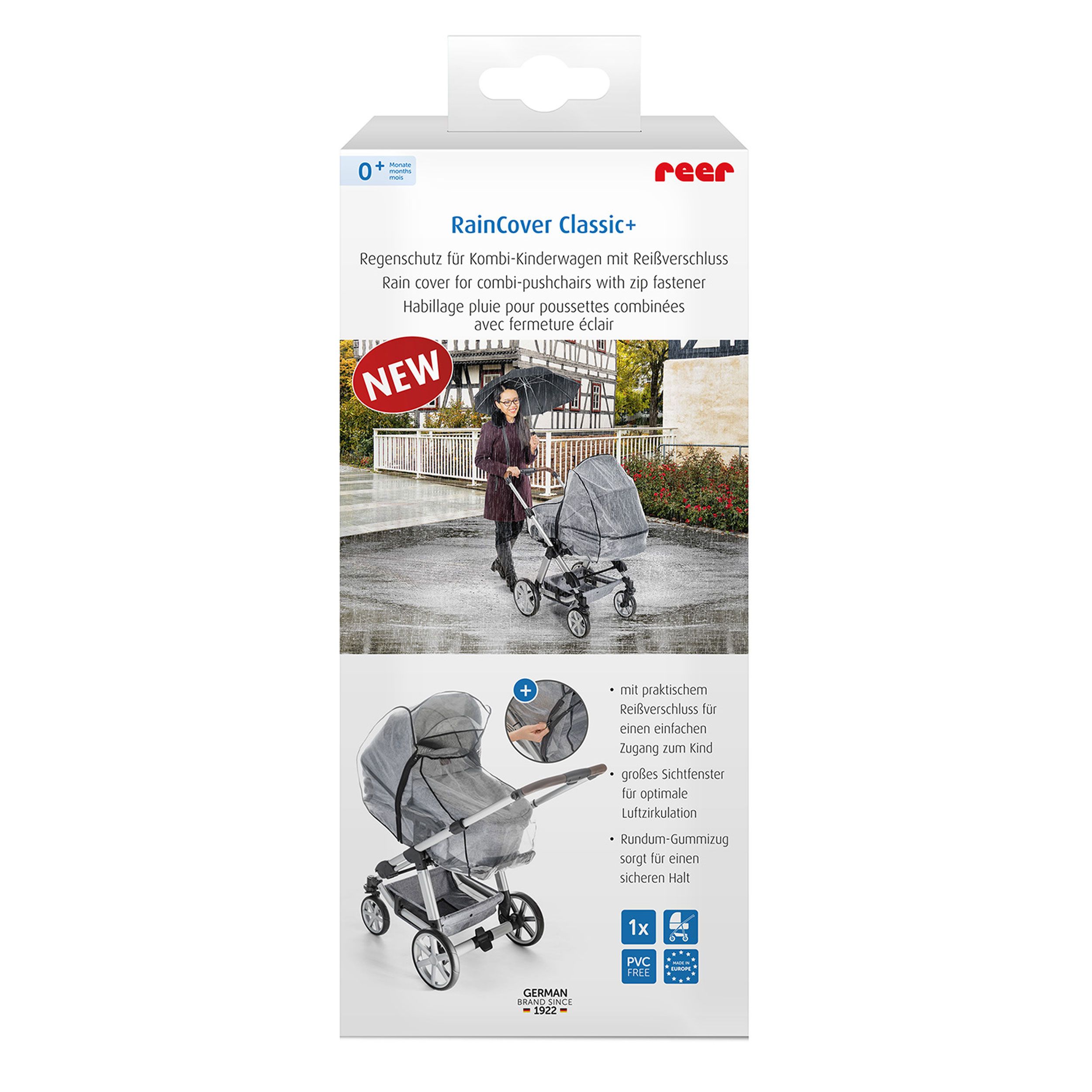 reer RainCover Classic+ Regenschutz für Kombi-Kinderwagen mit Reißverschluss 1 St
