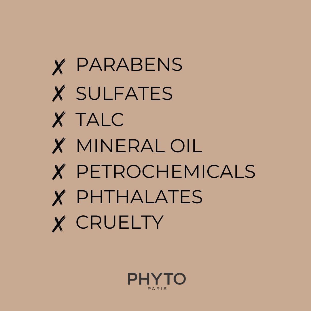 Phyto Paris: Frei von Parabenen, Sulfaten, Talk, Mineralöl, Petrochemikalien, Phthalaten und Tierversuchen.