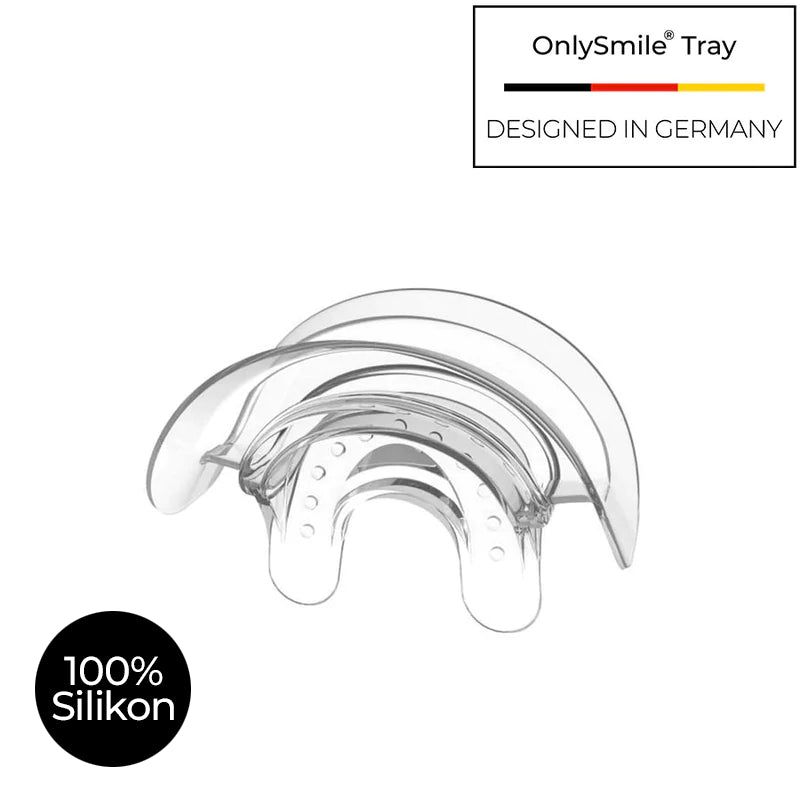 OnlySmile Tray aus 100% Silikon, entworfen in Deutschland. Transparente U-Form.