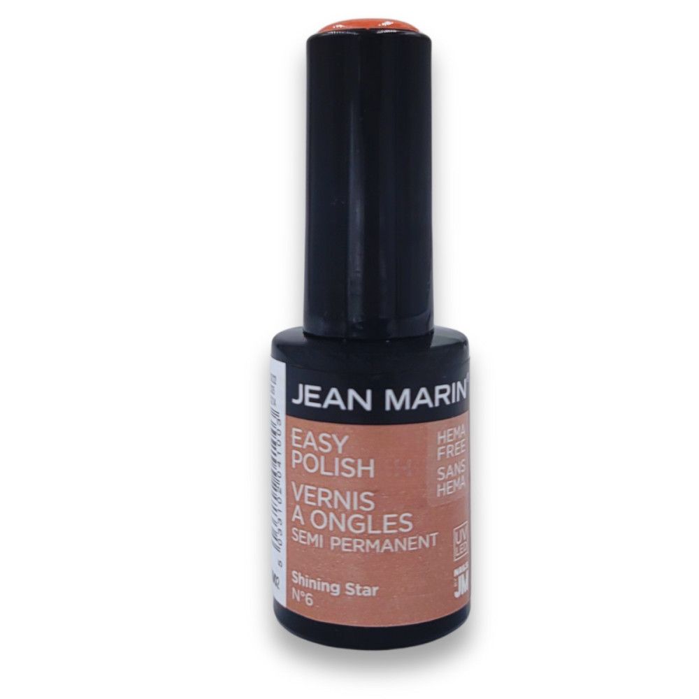 Nagellackflasche. Marke JEAN MARIN. Bezeichnung: EASY POLISH, SEMI PERMANENT. Farbe: Shining Star N°6. HEMA-frei.