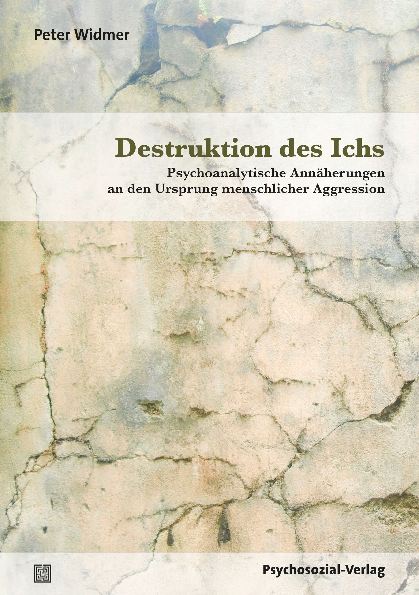 Buchcover mit Titel "Destruktion des Ichs". Autor Peter Widmer. Verlag Psychosozial-Verlag. Hintergrund: Rissige, helle Oberfläche.