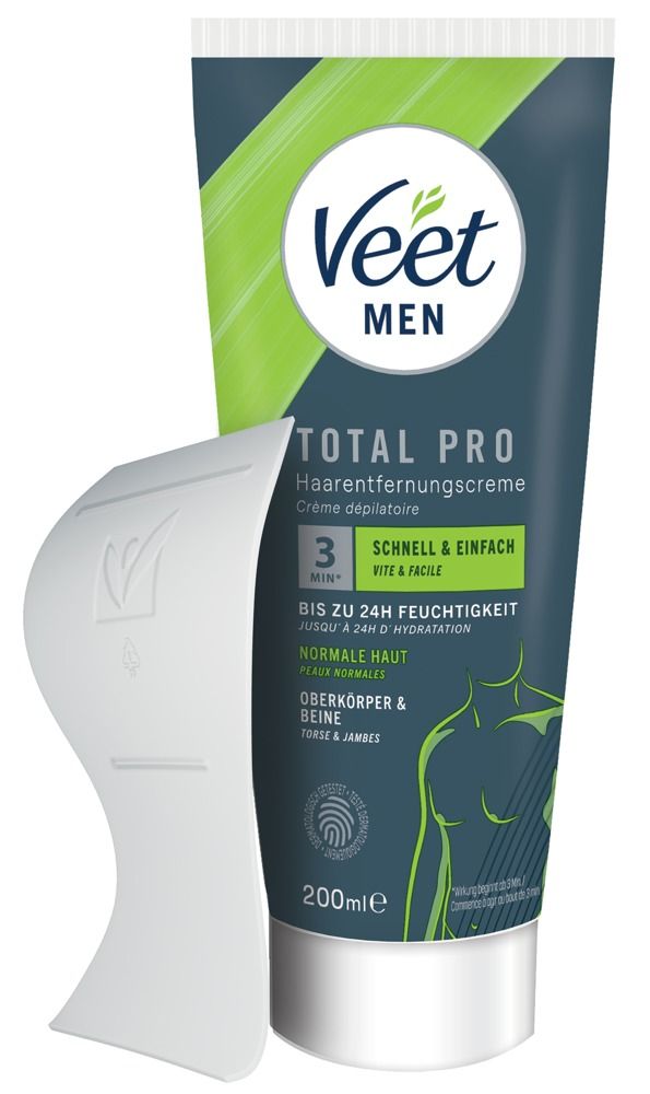 Veet for Men Total Pro Tube mit einem weißen Applikator.