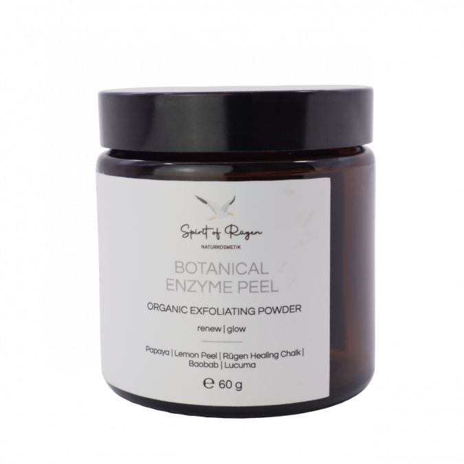 Braune Glasdose mit schwarzem Deckel. Etikett mit Produktnamen und Inhaltsstoffen. Gewicht: 60 g.