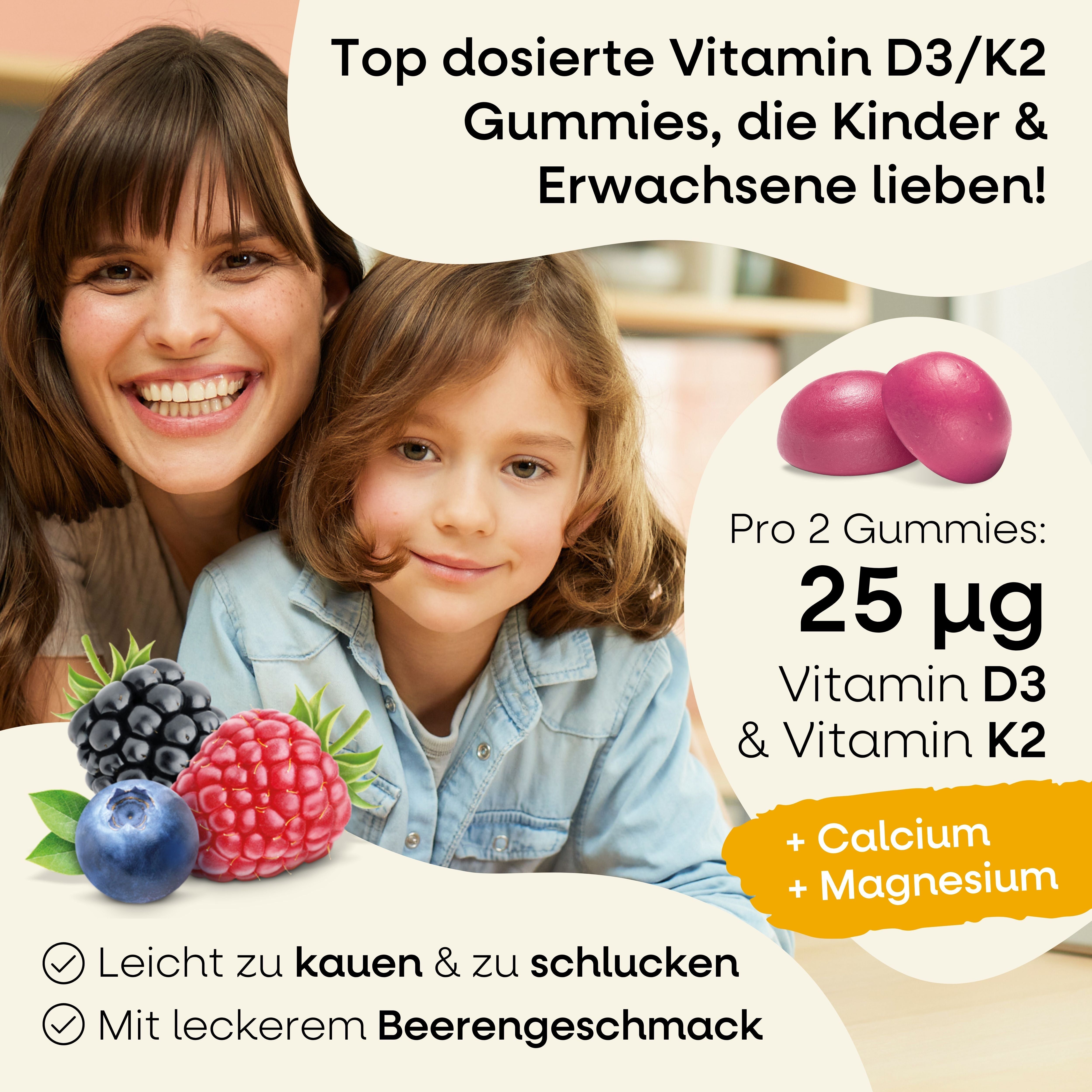 Vitamin D3 K2 Gummies mit Magnesium und Calcium Wildberry Geschmack