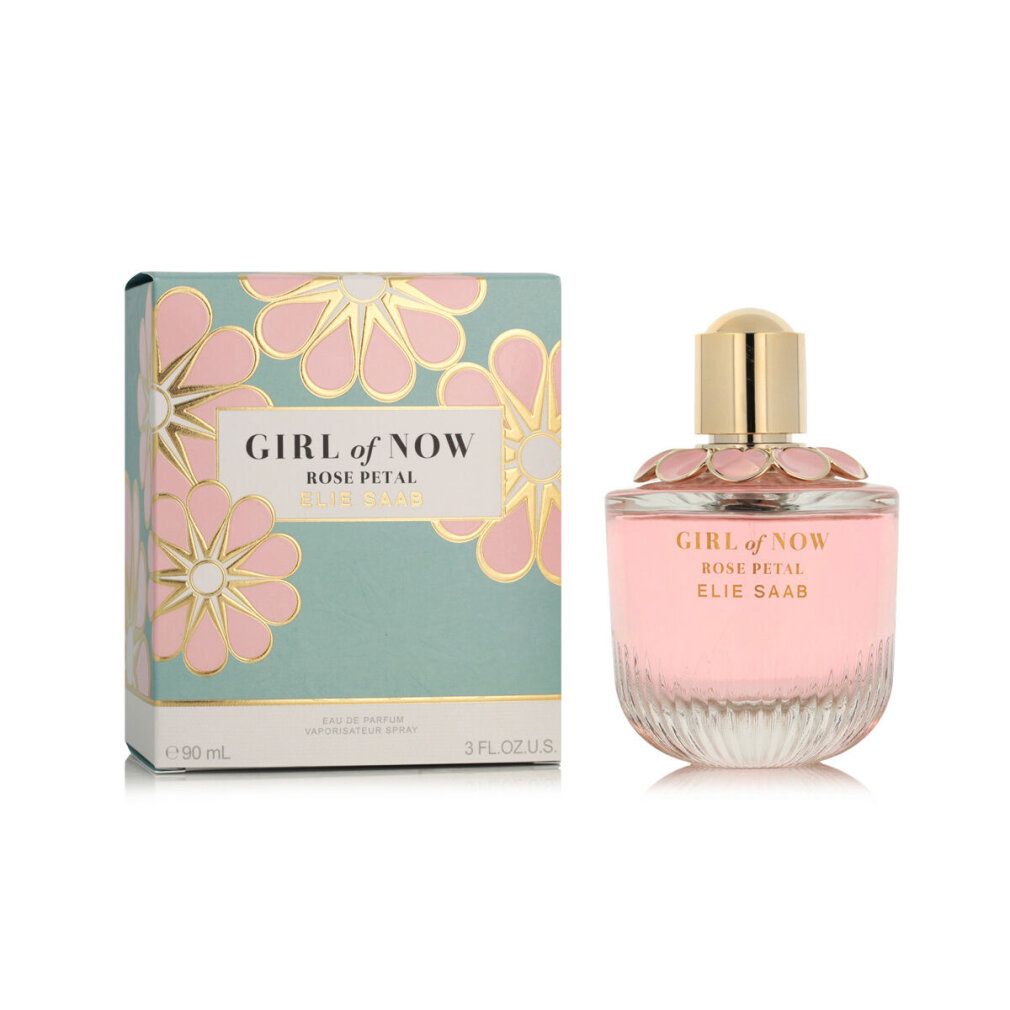 Elie Saab Girl of Now Rose Petal Eau de Parfum Nat. Spray Flakon und Verpackung.