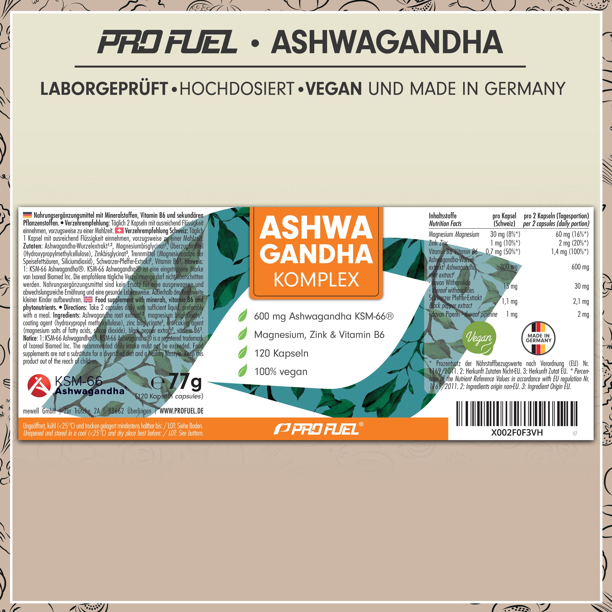 ProFuel - Ashwagandha Komplex mit Premium KSM-66 - 360 Kapseln