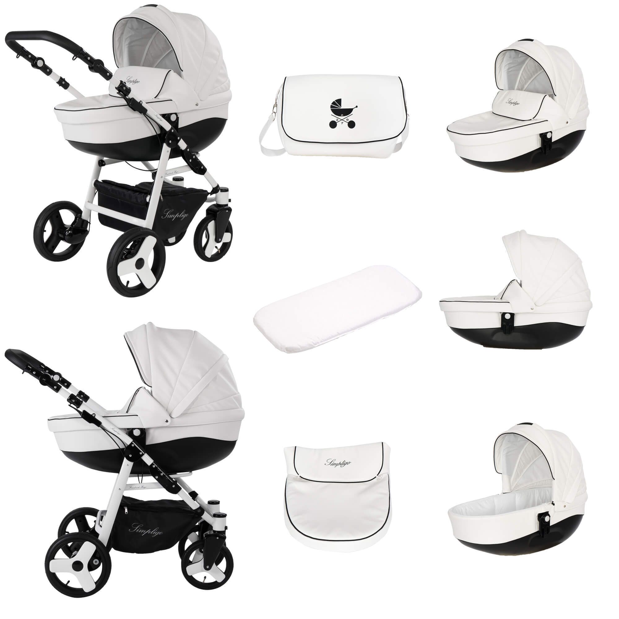 Friedrich Hugo Simpligo 3 in 1 Kinderwagen mit original Maxi Cosi, Weiß (Kunstleder)