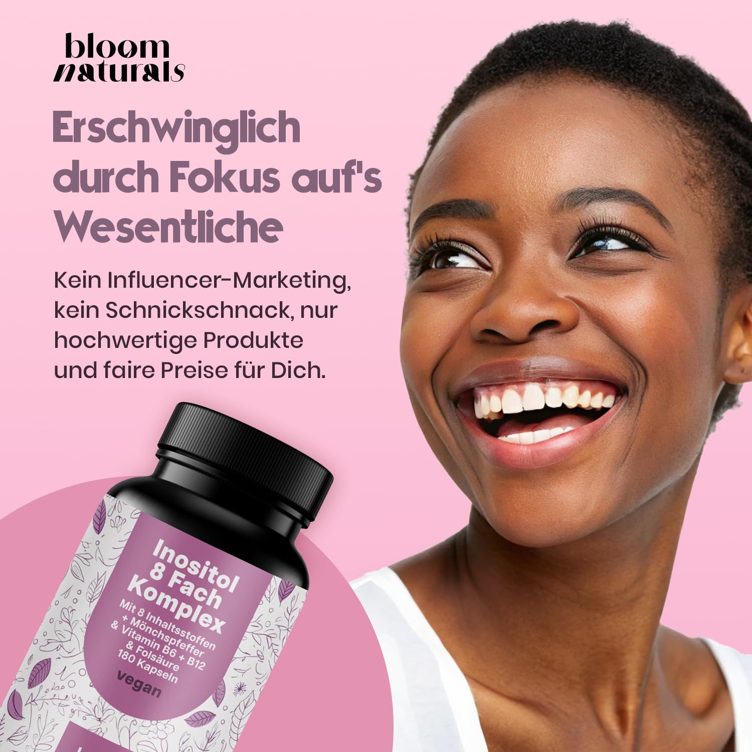Inositol Komplex - 180 Kapseln - Mit Mönchspfeffer, Zink, Eisen & B-Vitaminen - Bloom Naturals®