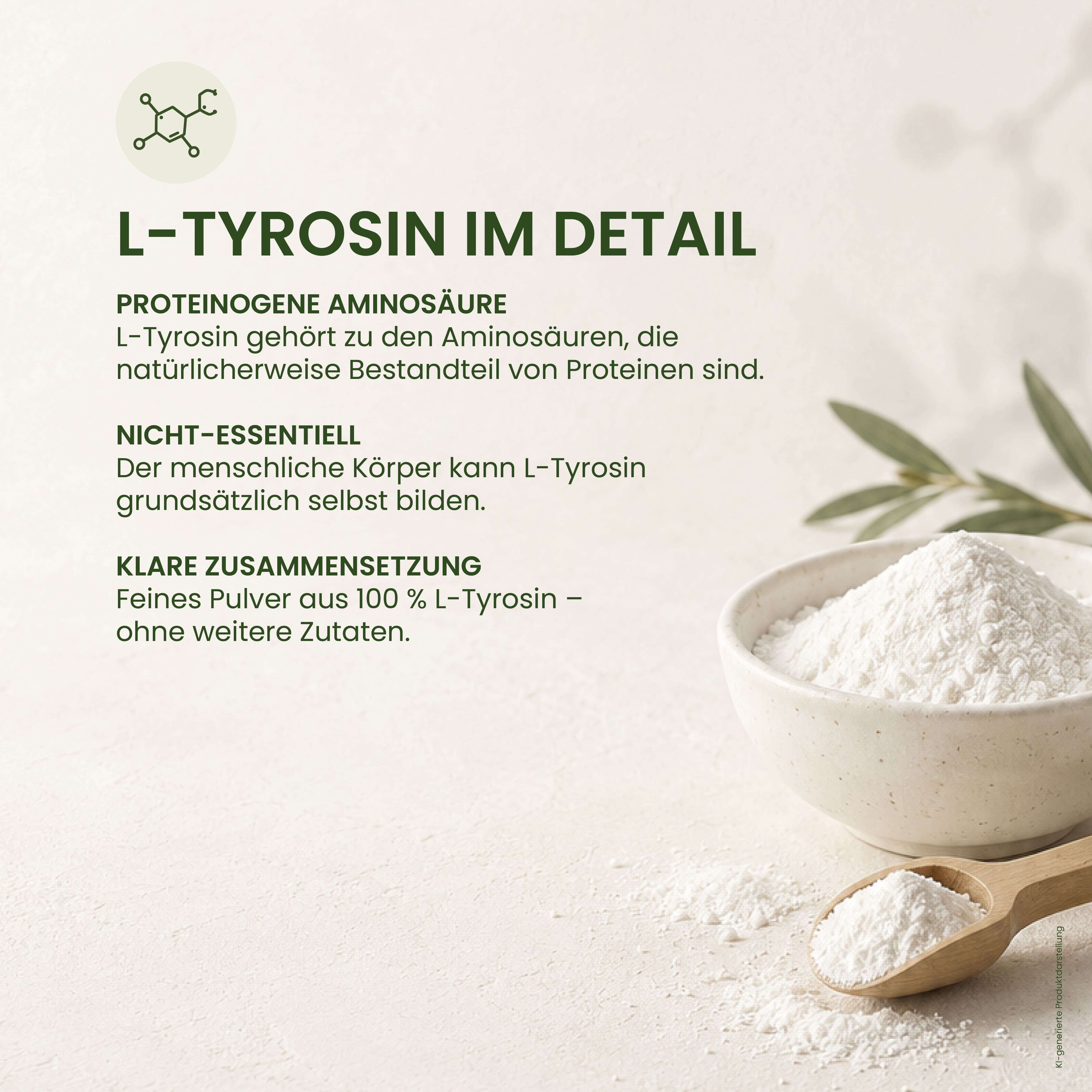 L-Tyrosin Aminosäure: Proteinogen, nicht-essentiell, feines Pulver aus 100% L-Tyrosin.