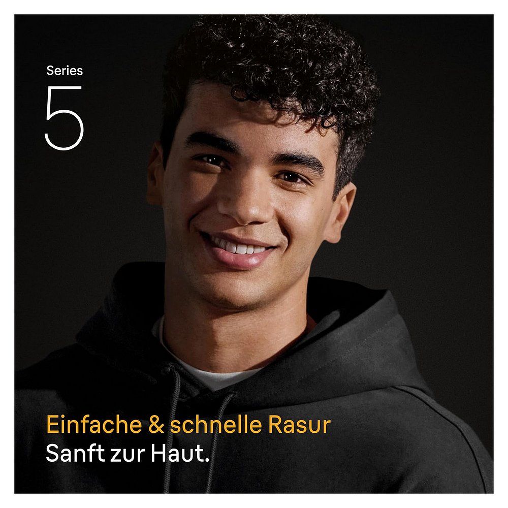 Mann mit glatter Haut nach der Rasur. Braun Series 5.