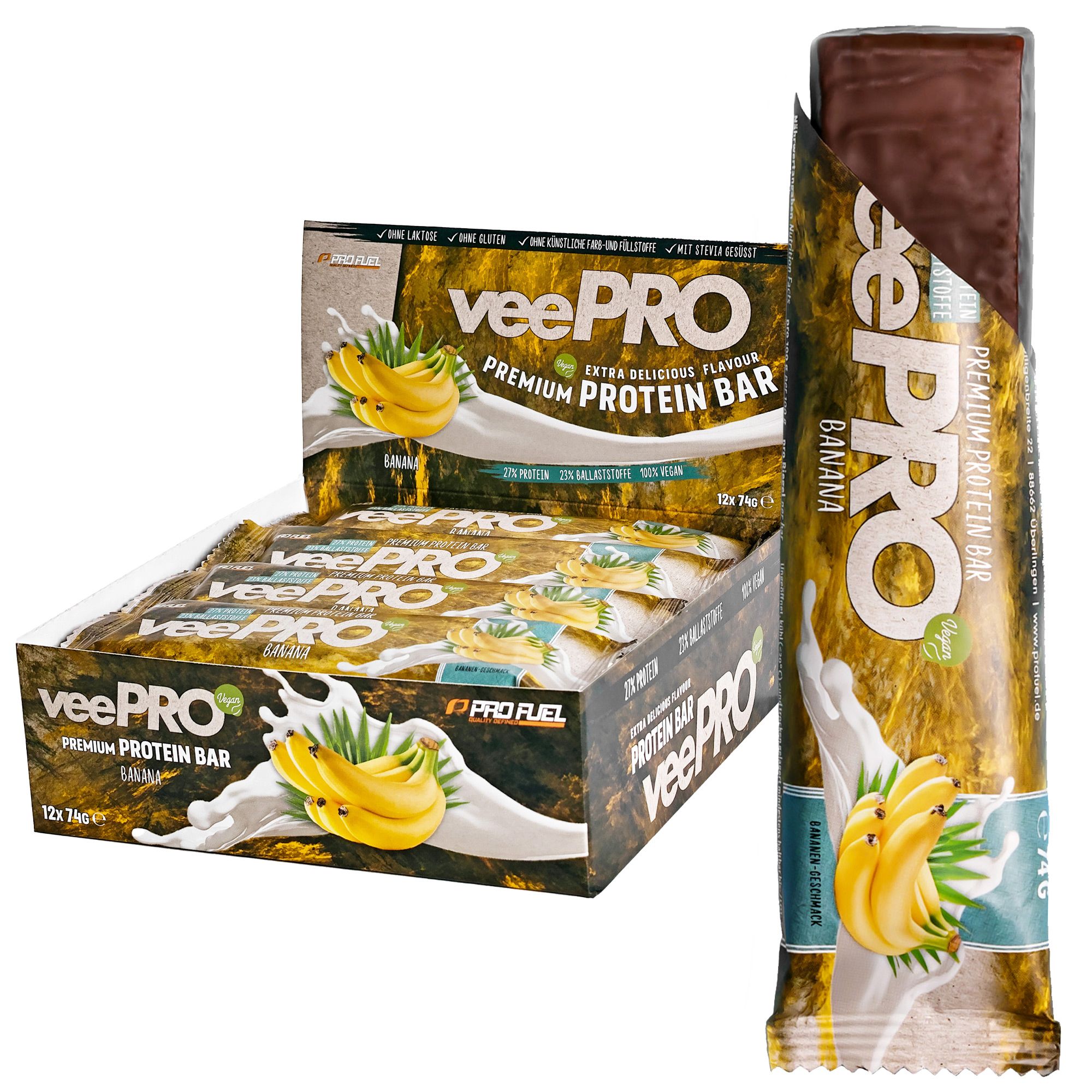 ProFuel - veePRO Proteinriegel - Banane - 27% Protein, ballaststoffreich, zuckerarm & 100% vegan