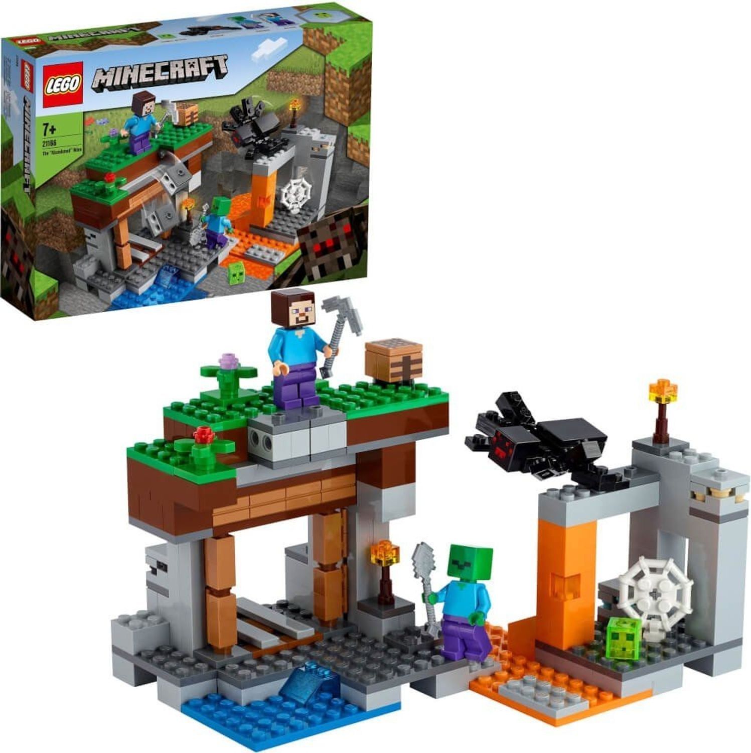 LEGO Minecraft 21166. Set mit Figuren und Mine. Das Set ist aufgebaut, mit Figuren und Mine.