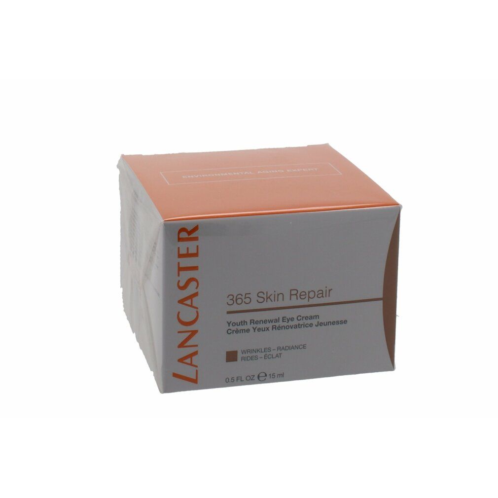 Karton mit Aufschrift: Lancaster 365 Skin Repair. Text: Youth Renewal Eye Cream, SPF 15. Inhalt: 15 ml.