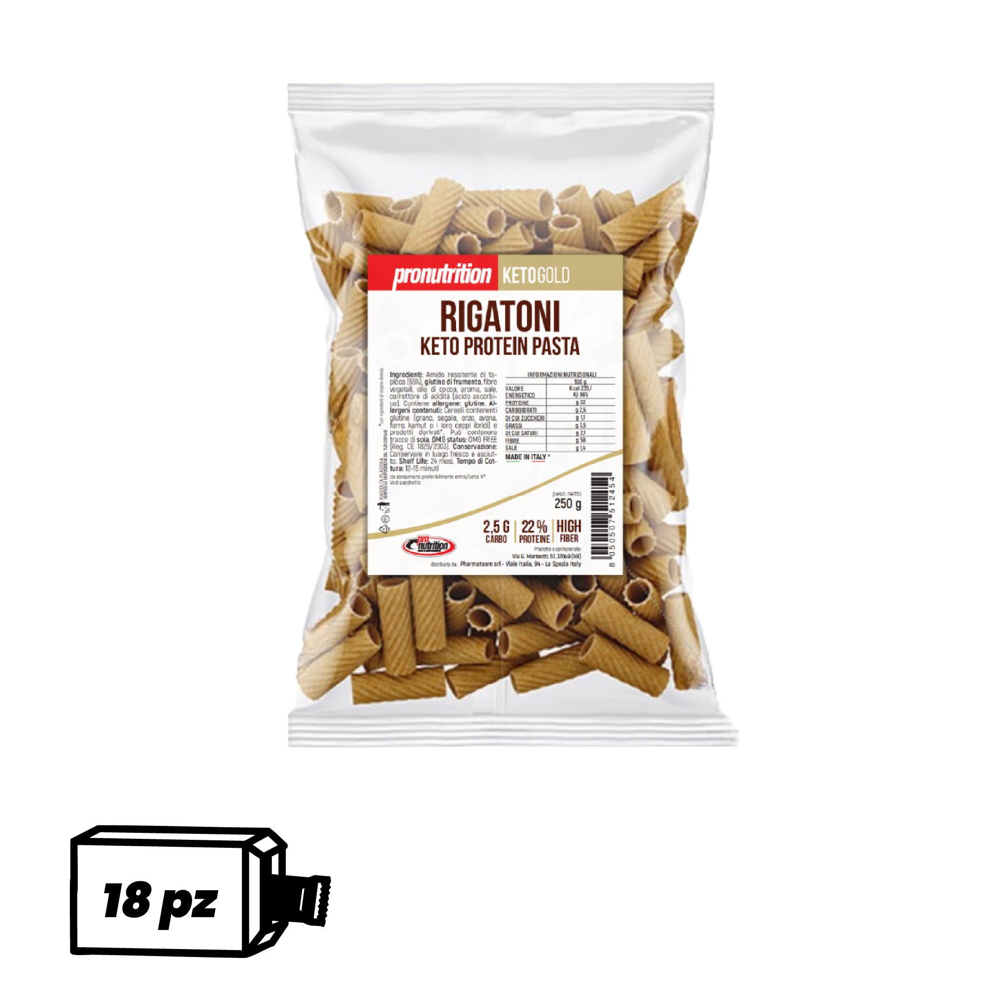 Pronutrition Pasta Keto (18 x 250 g, Rigatoni)