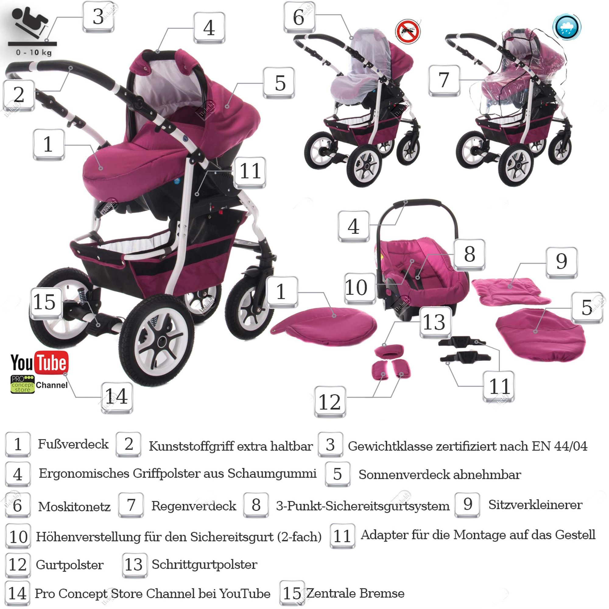 Bebebi Bellami 3 in 1 Kinderwagen Set Luftreifen, Bellamore