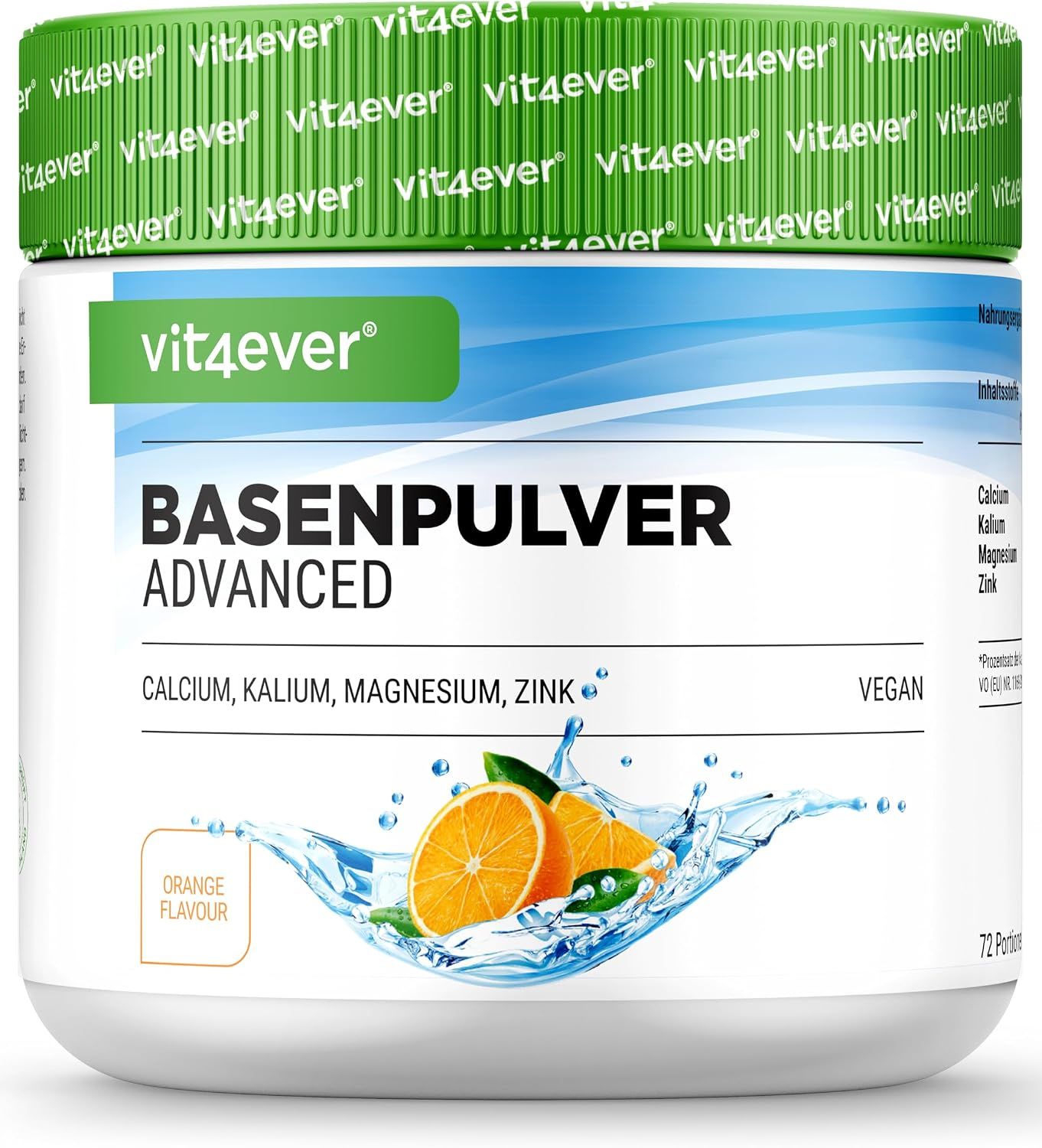 Vit4ever Basenpulver Advanced Dose mit Orangengeschmack, Calcium, Kalium, Magnesium, Zink.