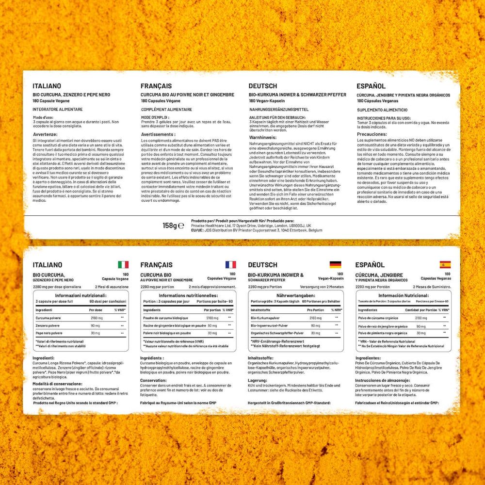 Prowise Healthcare Bio-Kurkuma 2280 mg mit Ingwer & schwarzem Pfeffer