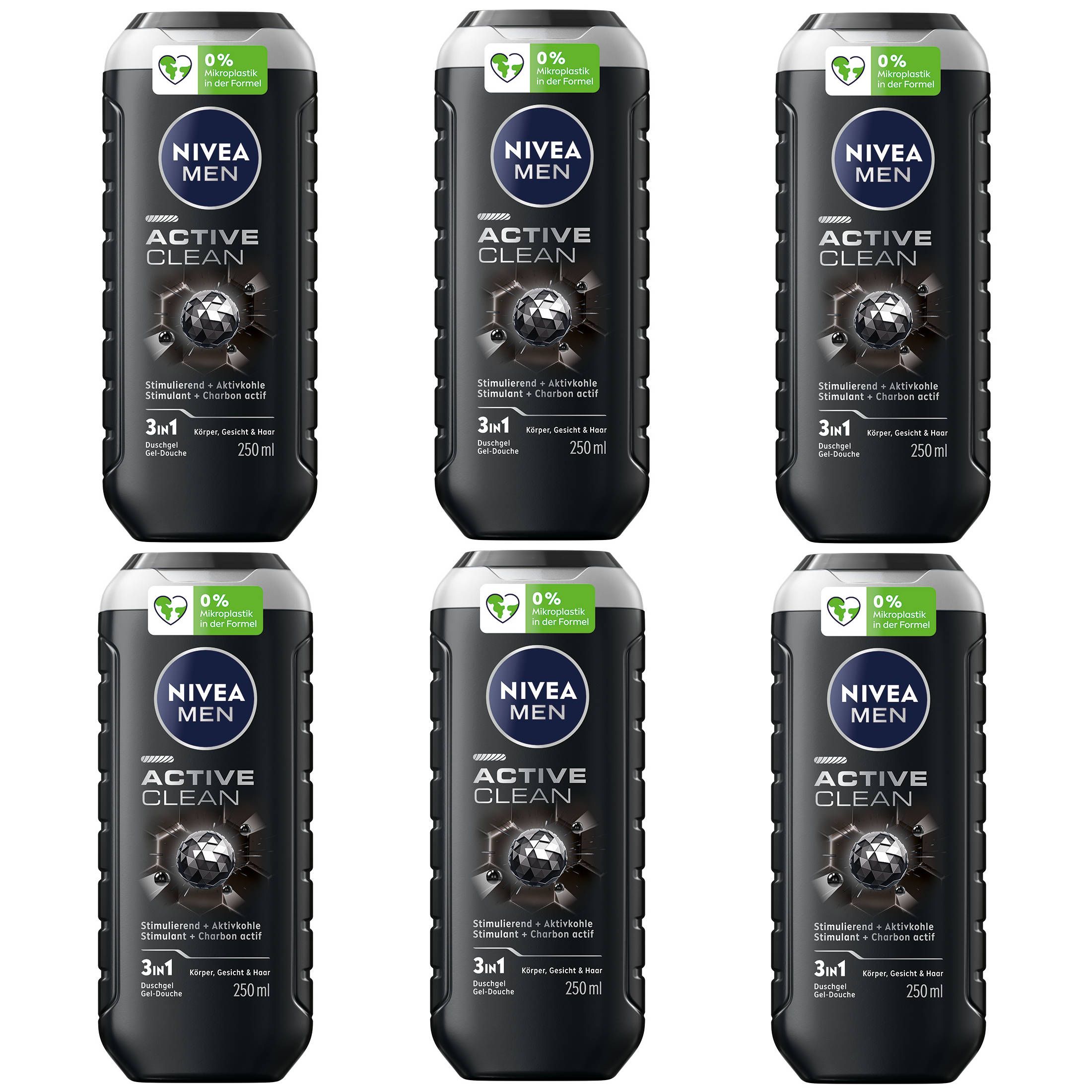 NIVEA MEN Pflegedusche Active Clean Duschgel Aktivkohle 3in1 Haut Haar