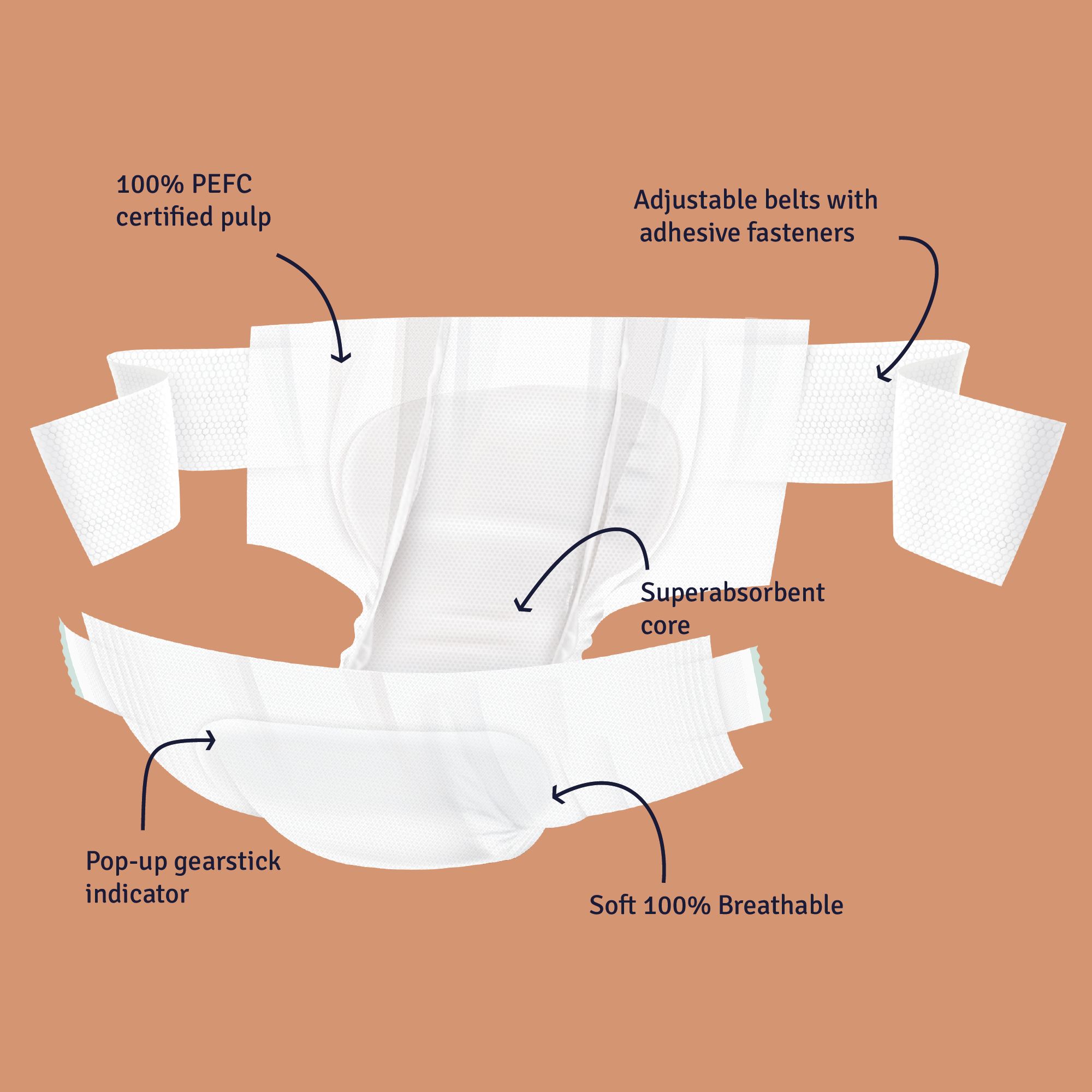 Incontinentiebroekje met heupband. 100% ademend. Superabsorberende kern. Verstelbare banden.