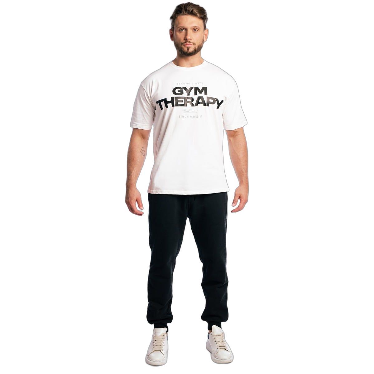 GymBeam T-Shirt Herren Oversized Kurzarm aus Baumwolle in Weiß