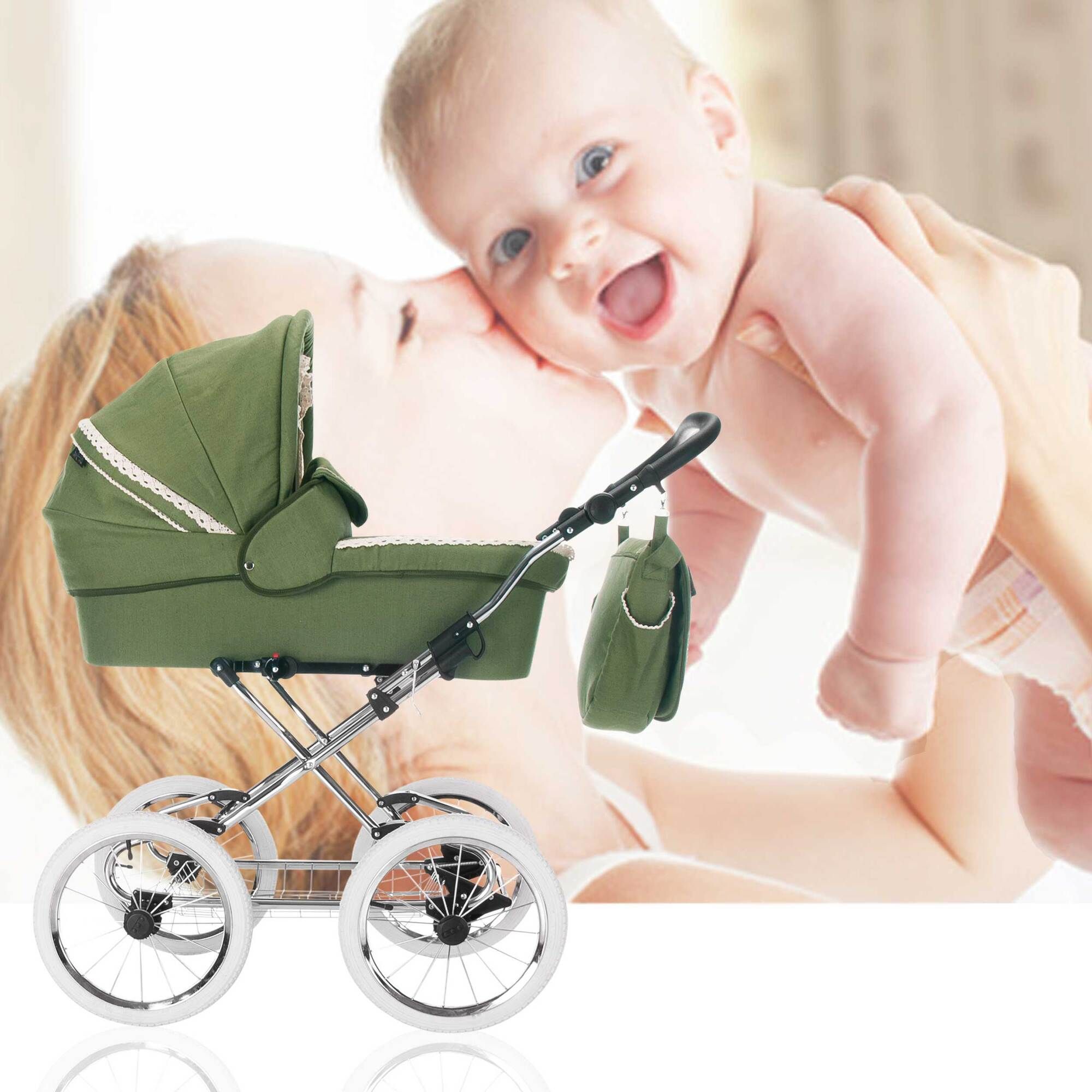 Friedrich Hugo Natureline 3 in 1 Kinderwagen Set Öko Nostalgie Kinderwagen, Elisabeth Forrest Silver