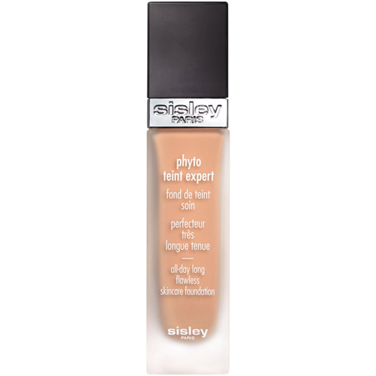 Sisley Phyto-Teint Expert. Flasche mit schwarzem Deckel. Produktbezeichnung und Marke sind deutlich sichtbar.
