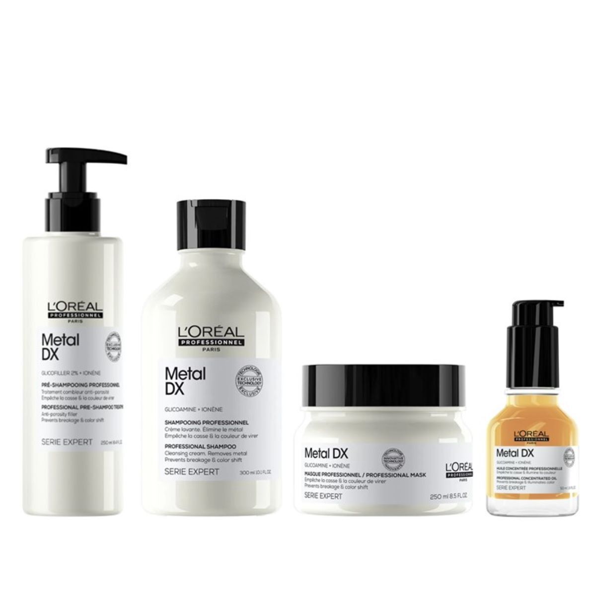 L'Oreal Professionnel Metal DX Pre-Shampoo, Shampoo, Maske & Oil Set 850 ml