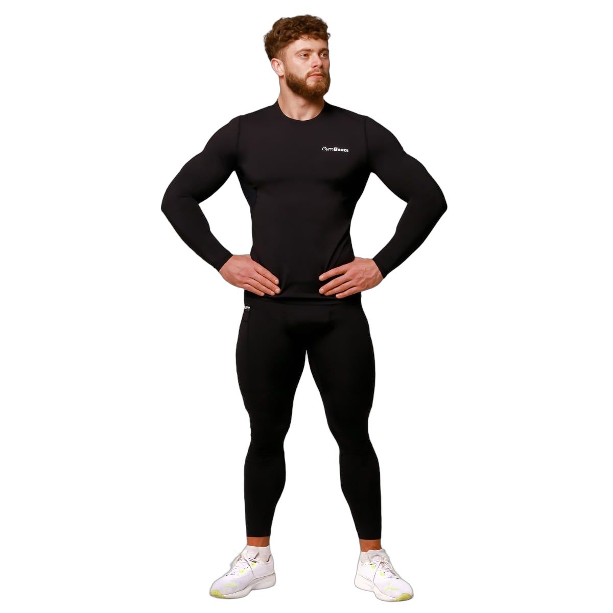 GymBeam T-Shirt Herren Slim Langarm mit mittlerer Kompression Schwarz