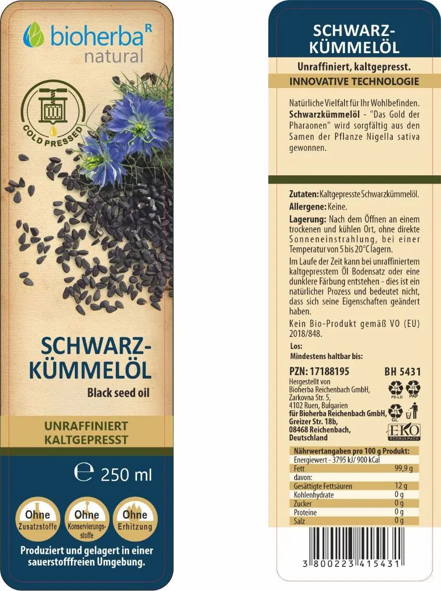 Bioherba Schwarzkümmelöl Bio - kaltgepresst  unraffiniert