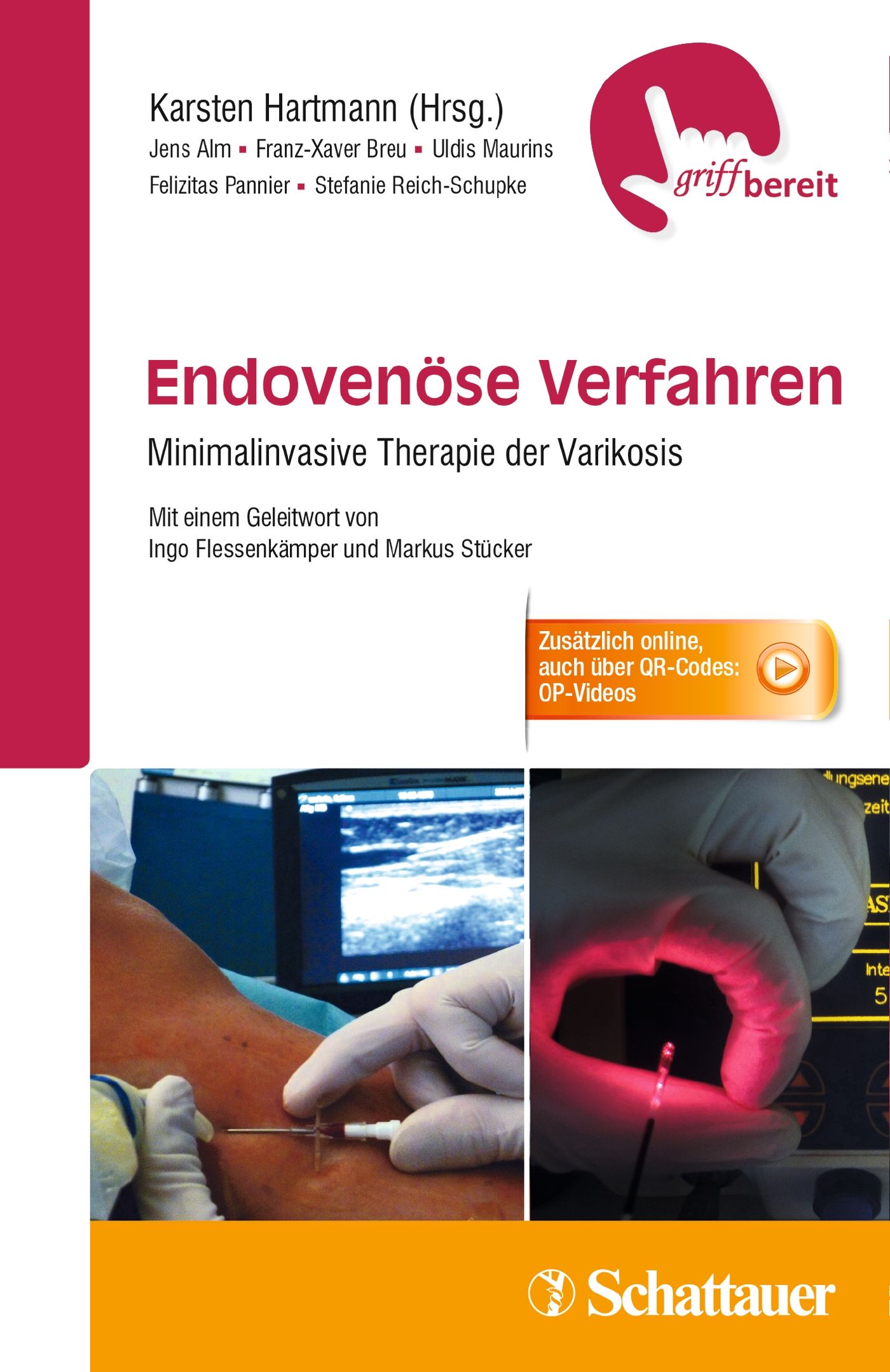 Buchcover: Endovenöse Verfahren. Titel, Autoren, Logo. Abbildung einer medizinischen Behandlung.