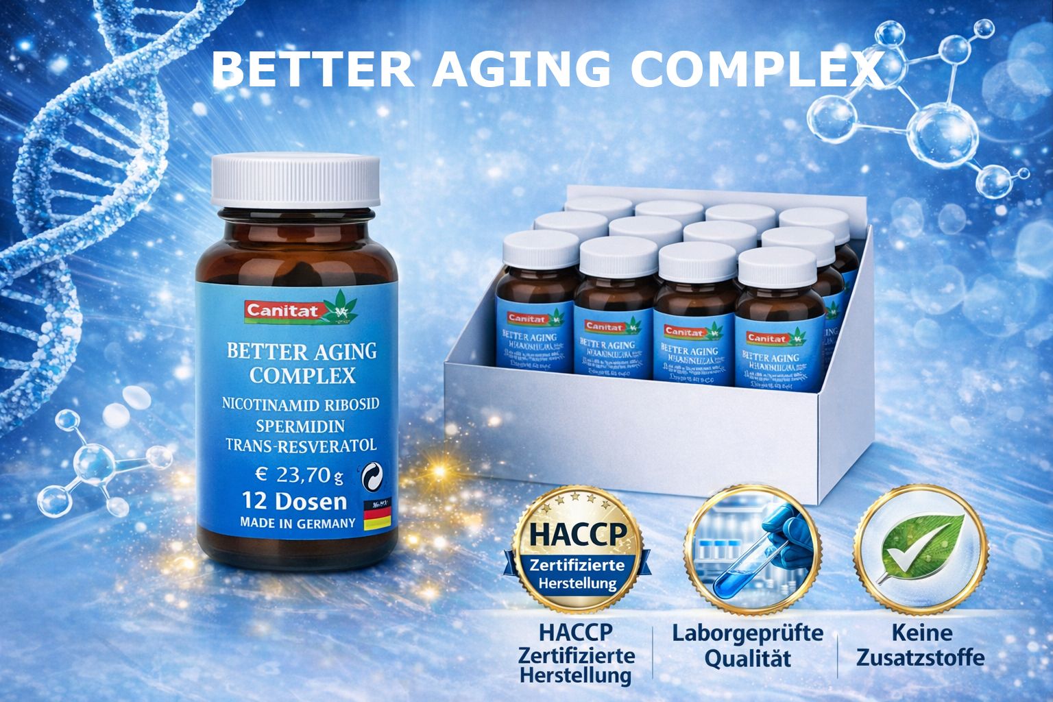 NAD+ | Better Aging Complex | Nicotinamid Ribosid + Trans-Resveratol + Spermidin | Canitat M