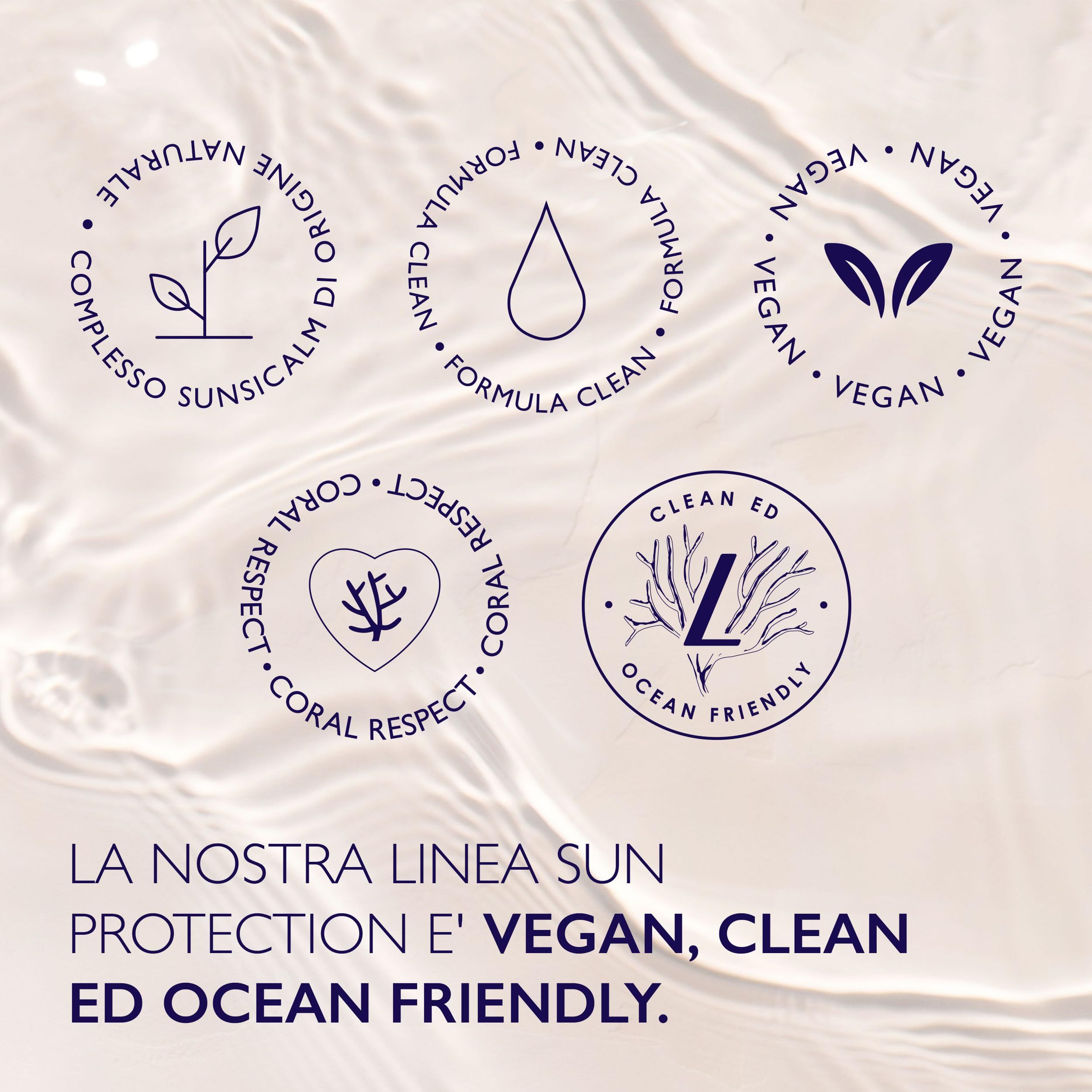 Siegel: Vegan, Clean Formula, Coral Respect, Ocean Friendly.