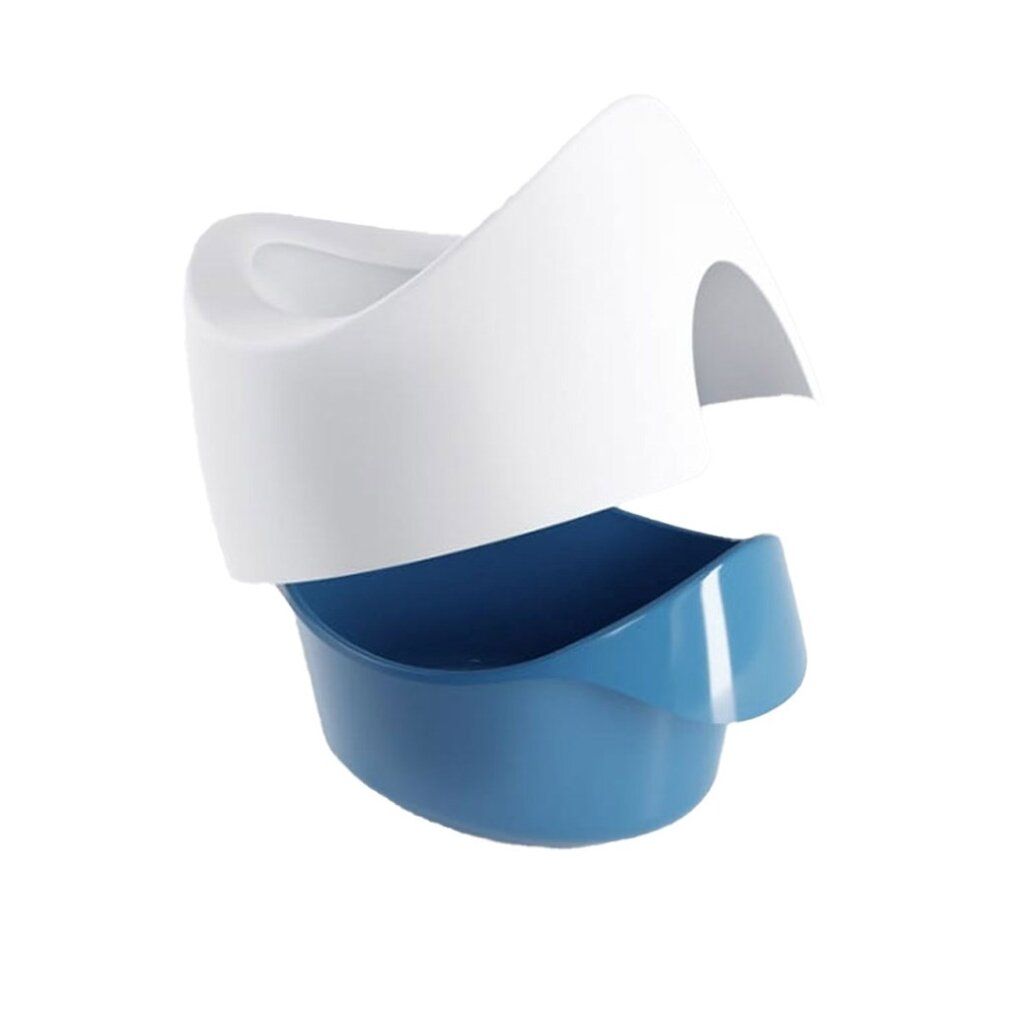 Töpfchen, weiß und blau. Oberteil weiß, Unterteil blau. Trennbare Teile.